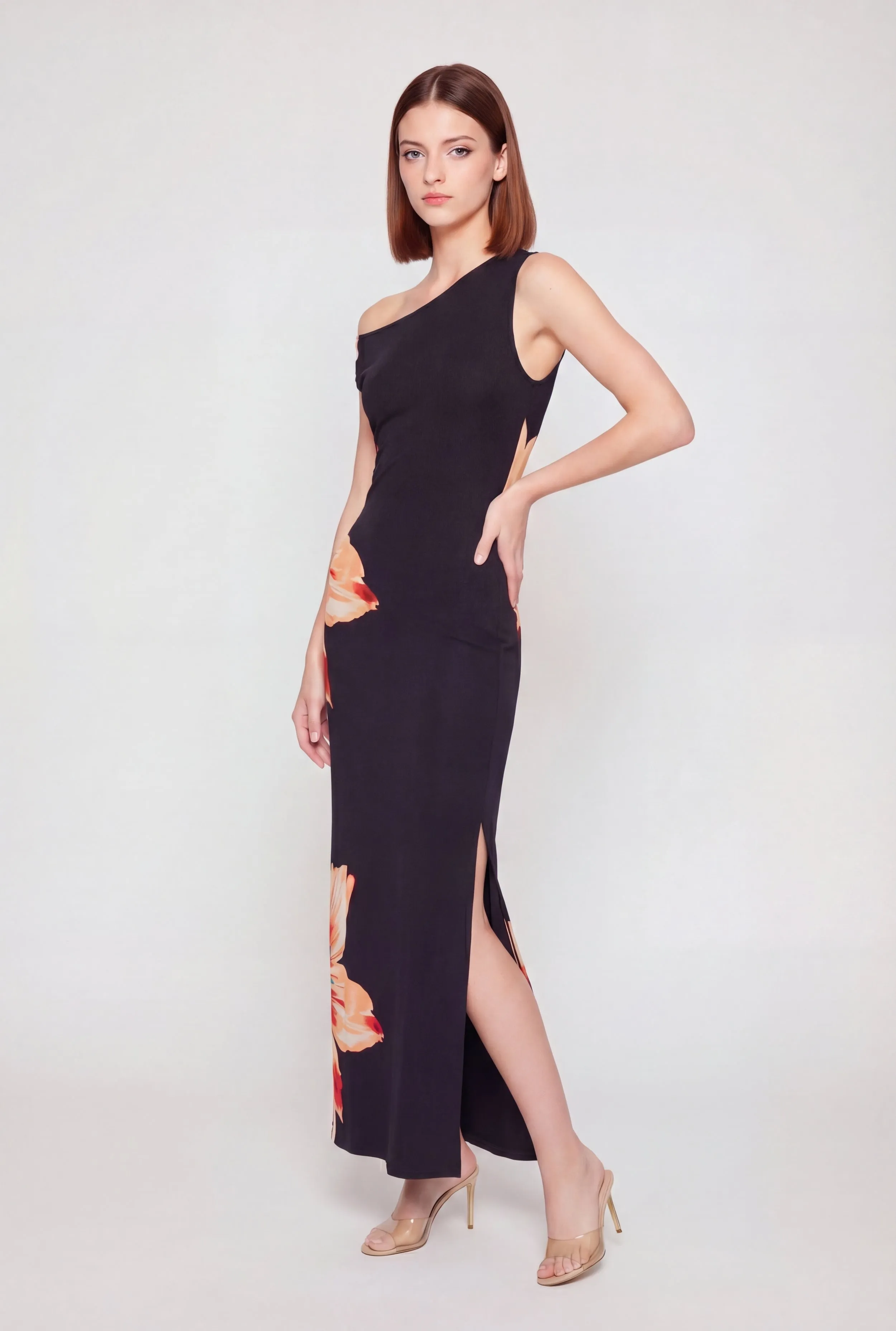 Floral One Shoulder Side Slit Maxi Dress sold by Rainbow product image thumbnail 2