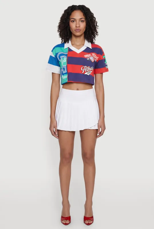Striped Graphic Cropped Polo Top made by Rainbow