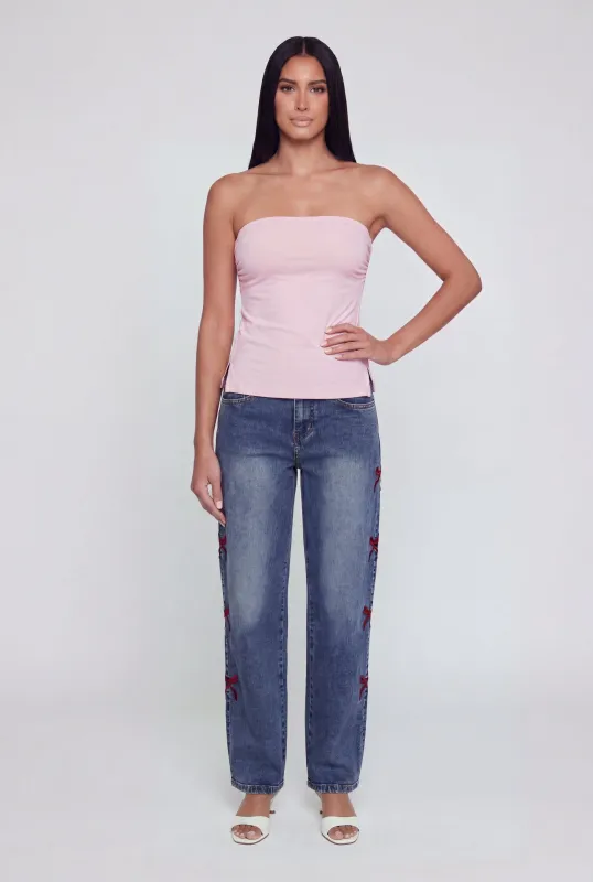 Ruched Side Tube Top with Side Slits made by Rainbow