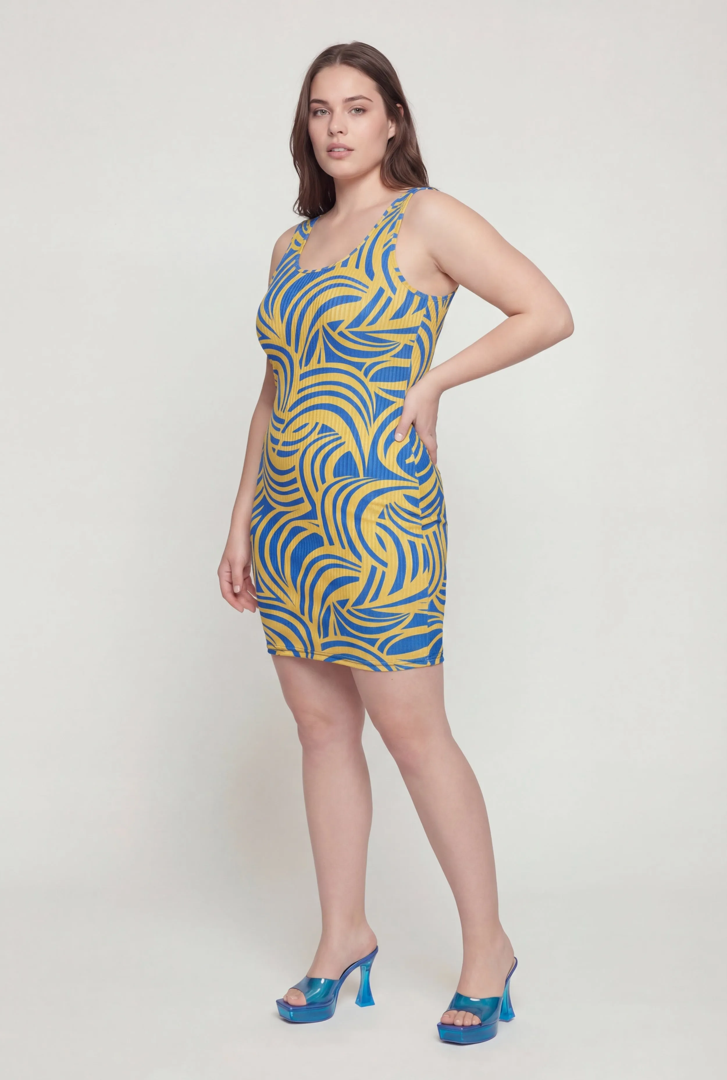 Plus Size Swirl Print Rib Knit Tank Mini Dress sold by Rainbow product image thumbnail 2