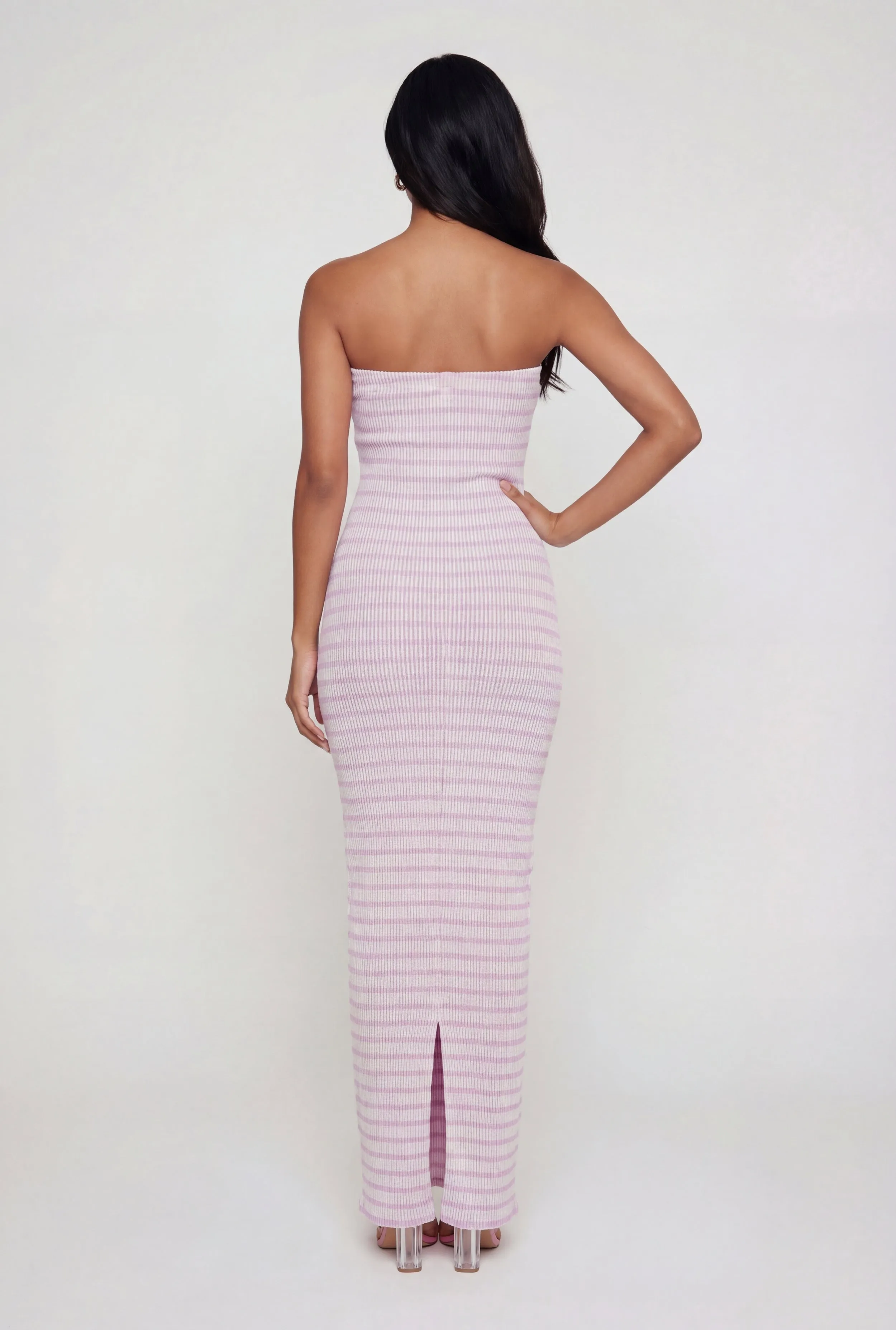 Striped Ribbed Knit Strapless Maxi Dress with Back Slit sold by Rainbow product image thumbnail 2