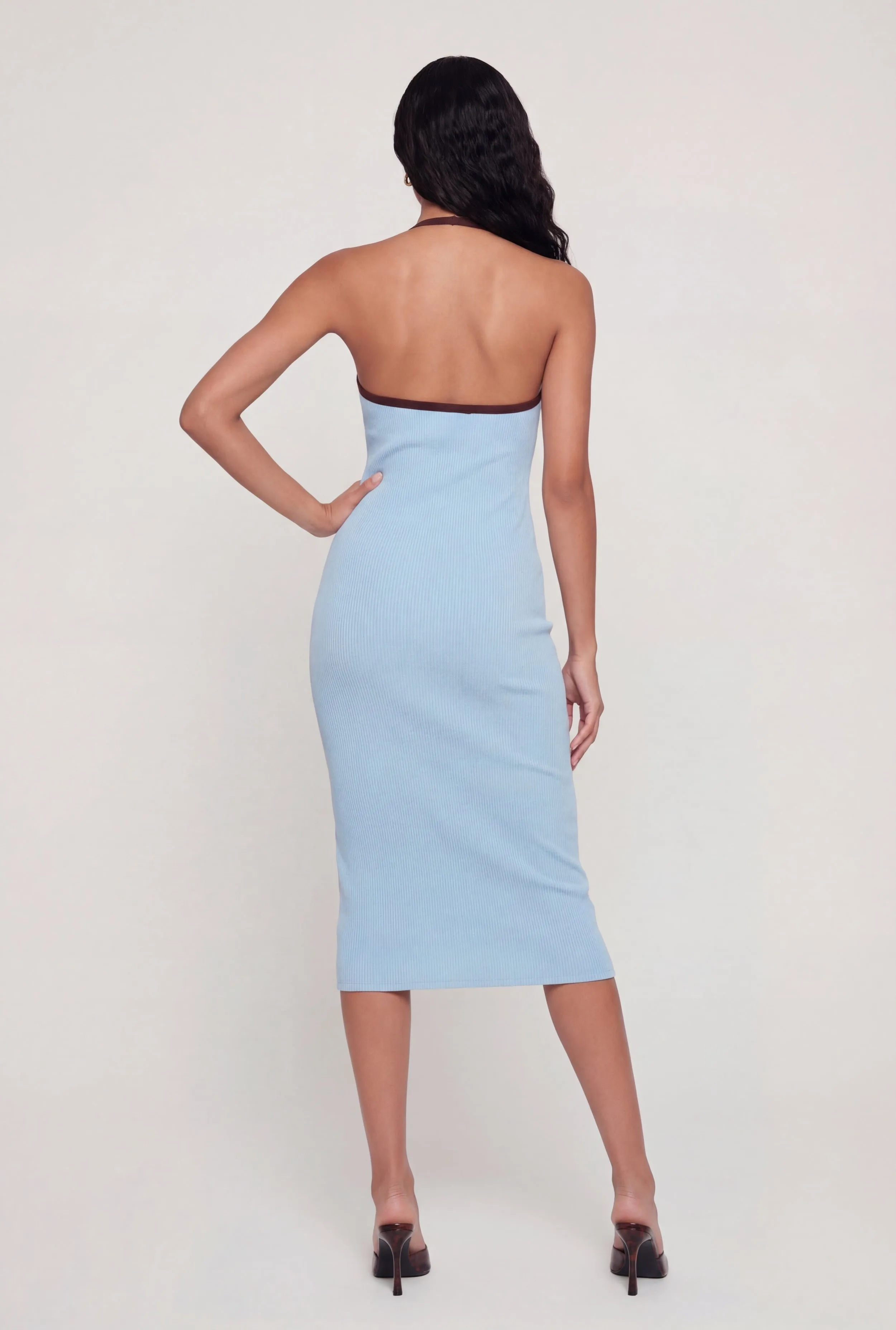 Contrast Trim Keyhole Detail Halter Midi Dress sold by Rainbow product image thumbnail 3