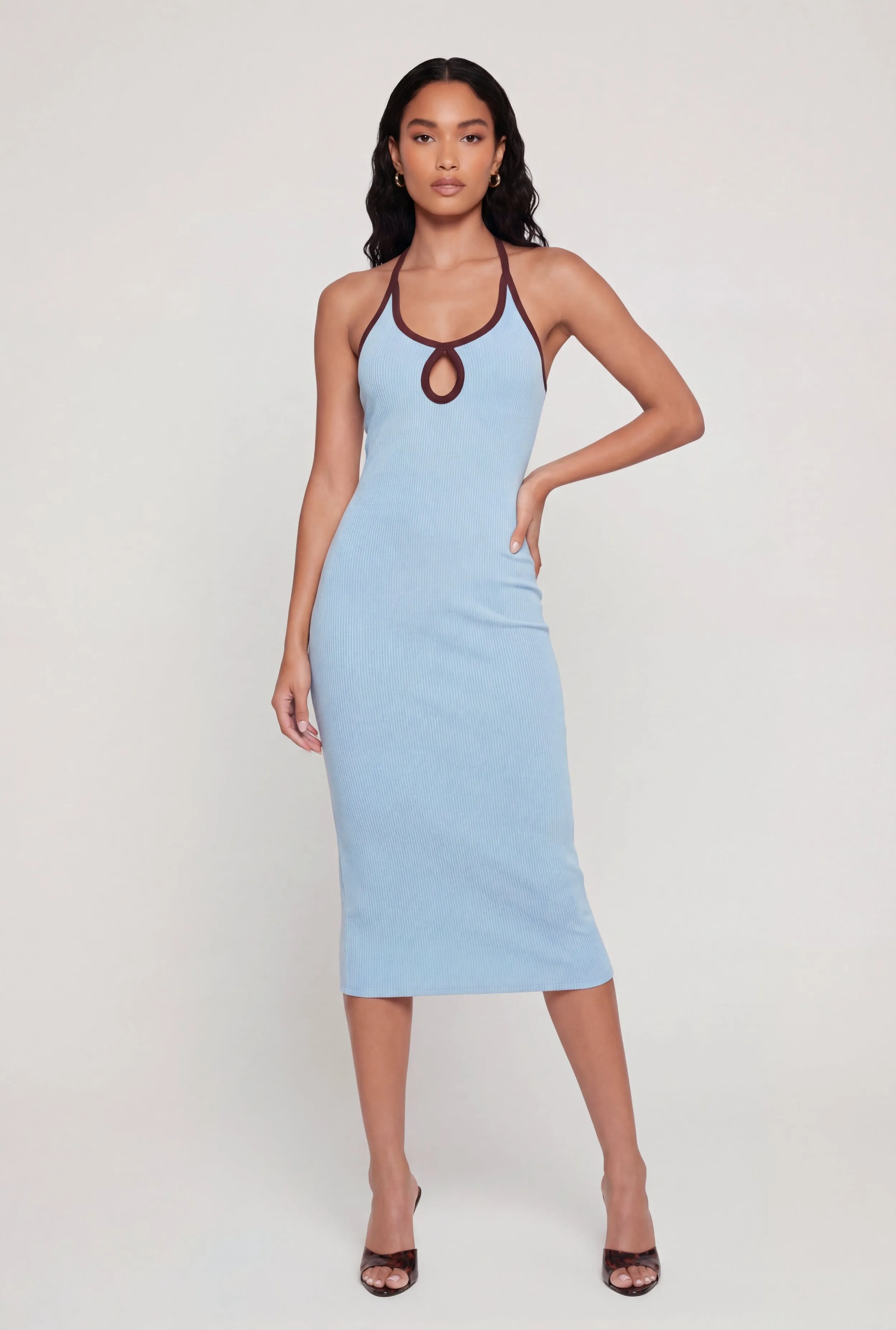Contrast Trim Keyhole Detail Halter Midi Dress sold by Rainbow