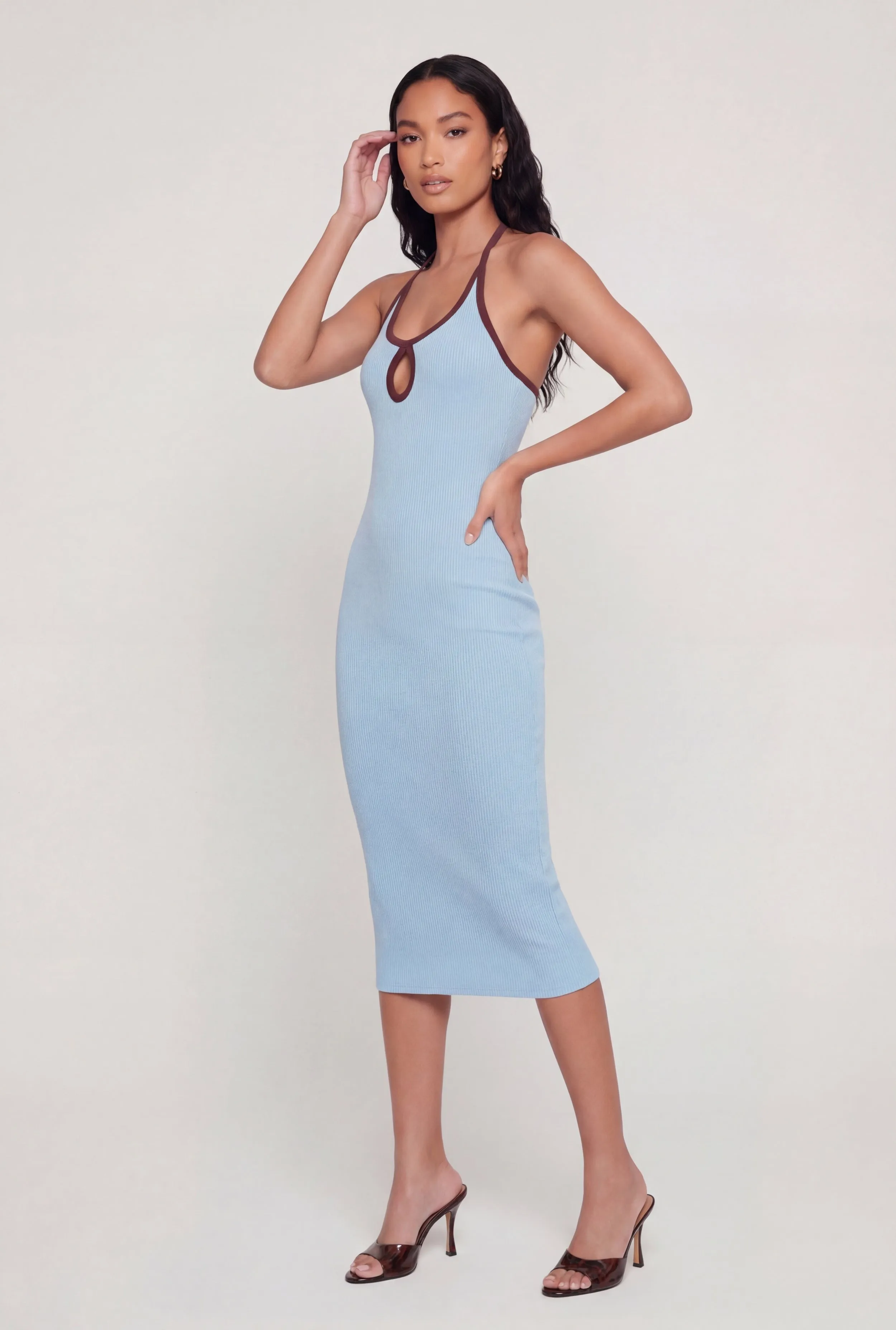 Contrast Trim Keyhole Detail Halter Midi Dress sold by Rainbow product image thumbnail 2