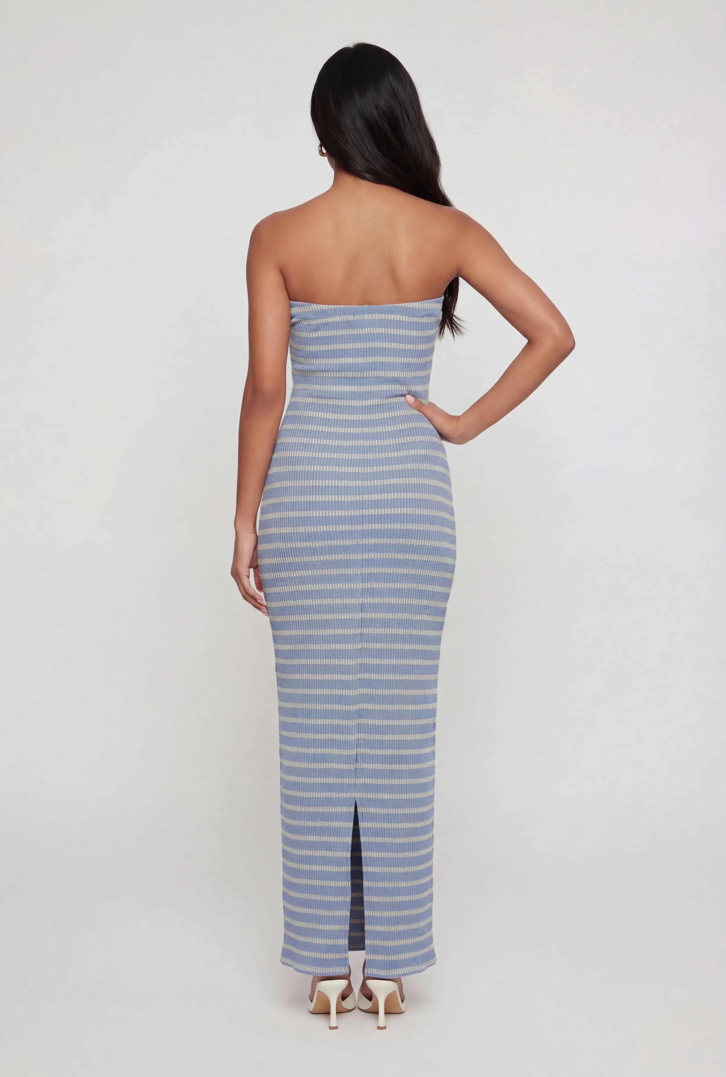 Striped Ribbed Knit Strapless Maxi Dress with Back Slit sold by Rainbow product image thumbnail 2