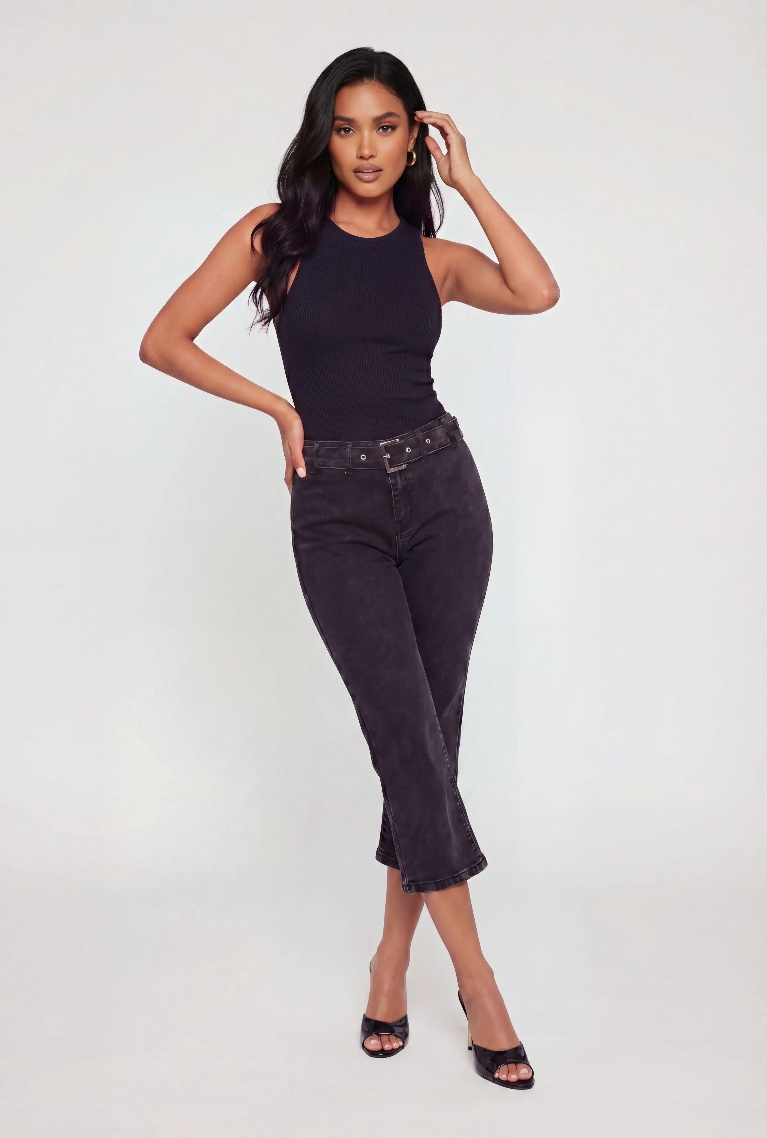 Almost Famous Belted Front Capri Jeans sold by Rainbow