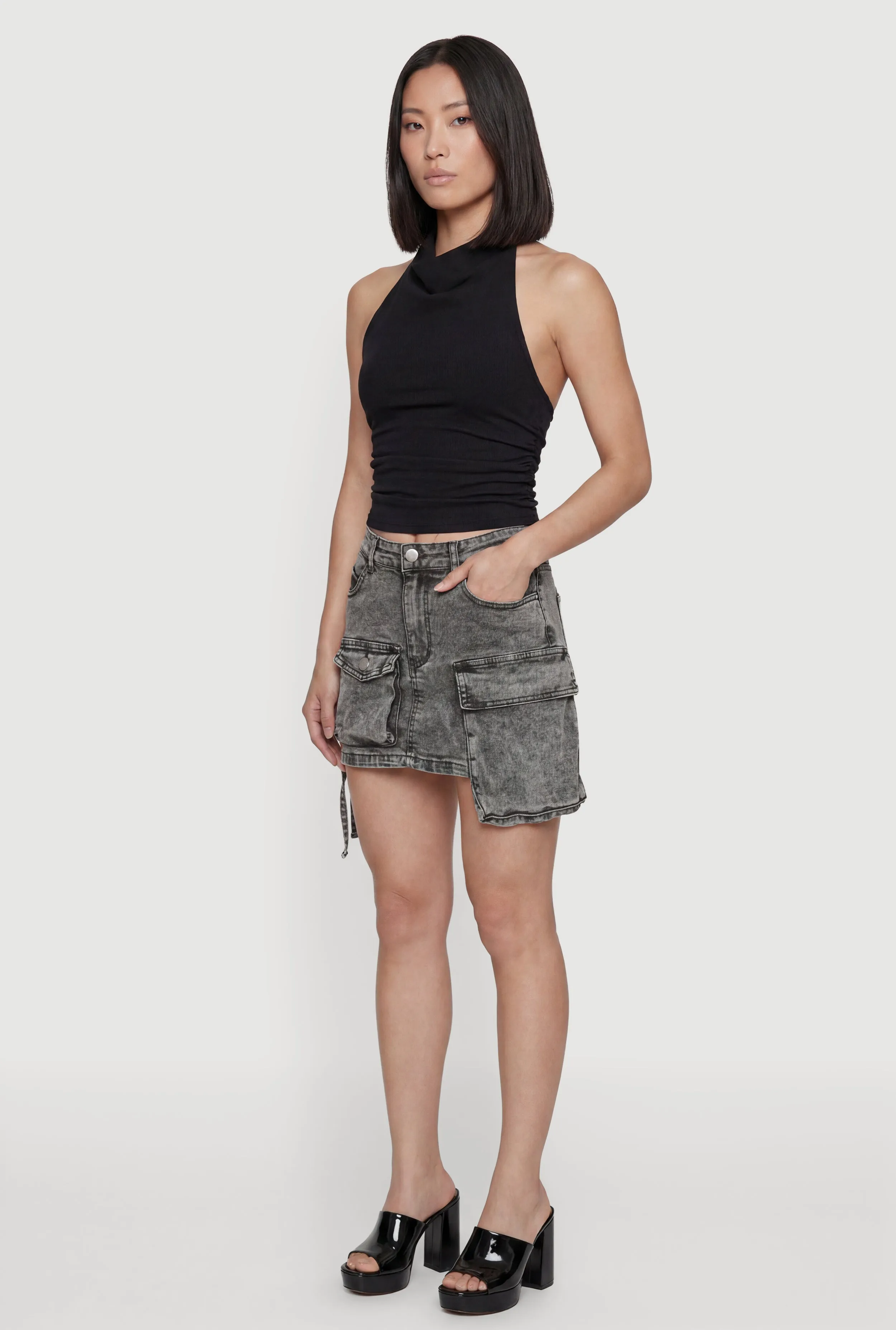 Acid Wash Denim Mini Utility Skirt sold by Rainbow product image thumbnail 2