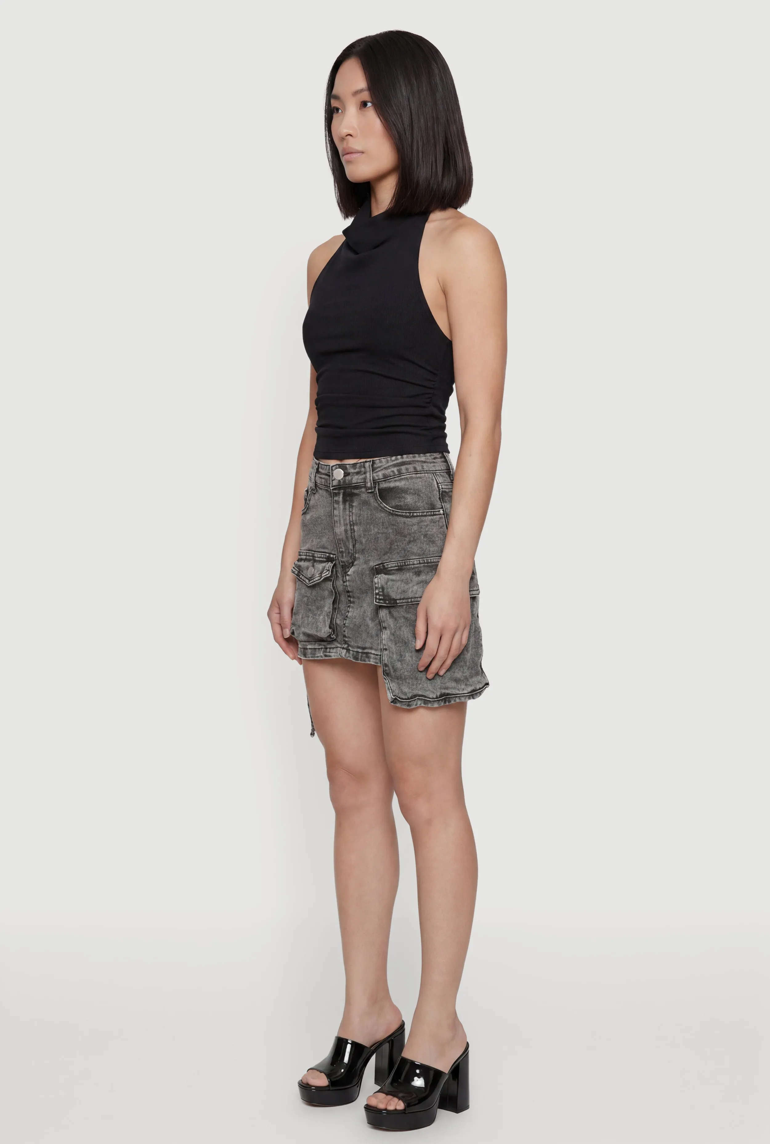 Acid Wash Denim Mini Utility Skirt sold by Rainbow product image thumbnail 3