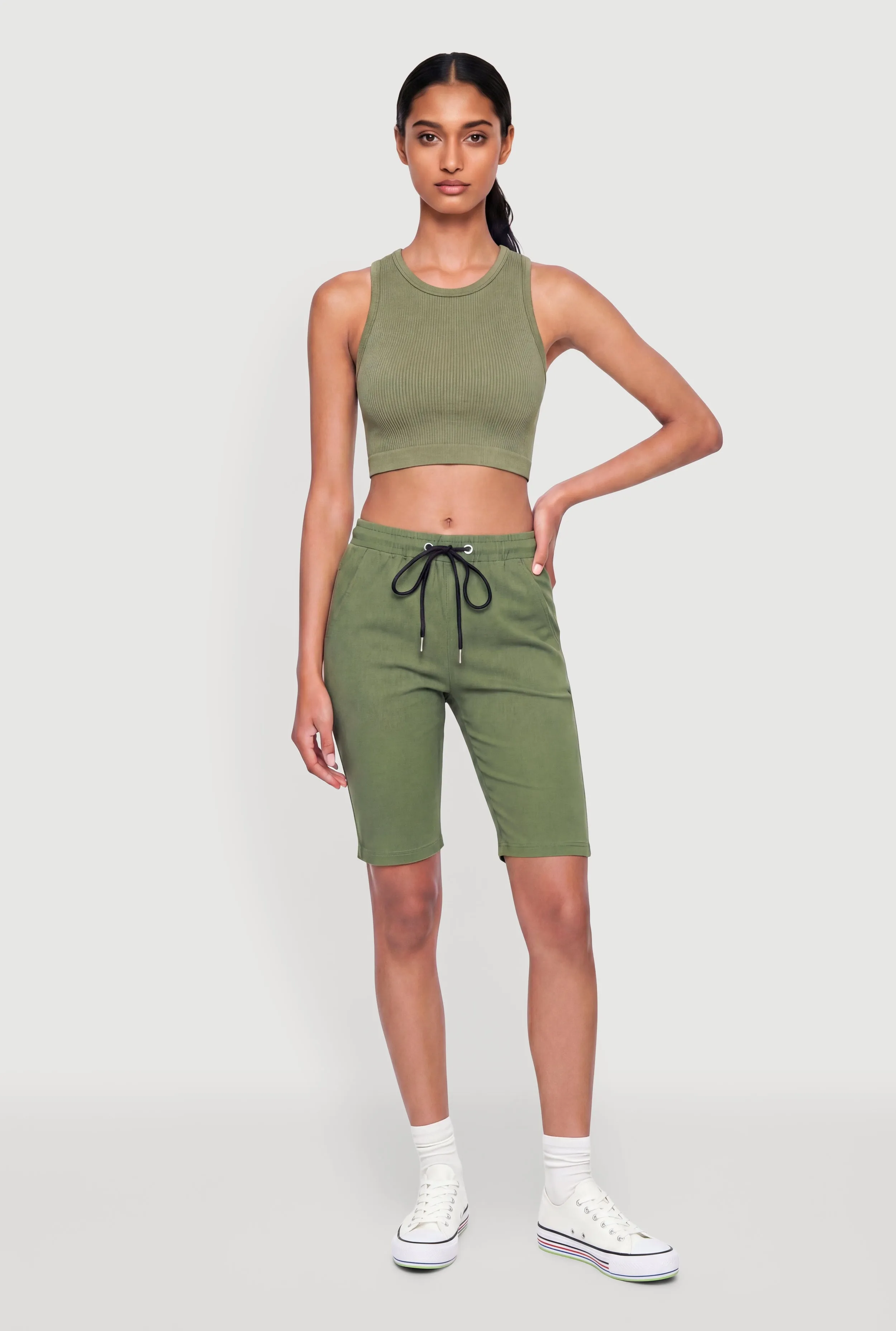 Solid Twill Drawstring Waist Shorts sold by Rainbow product image thumbnail 2