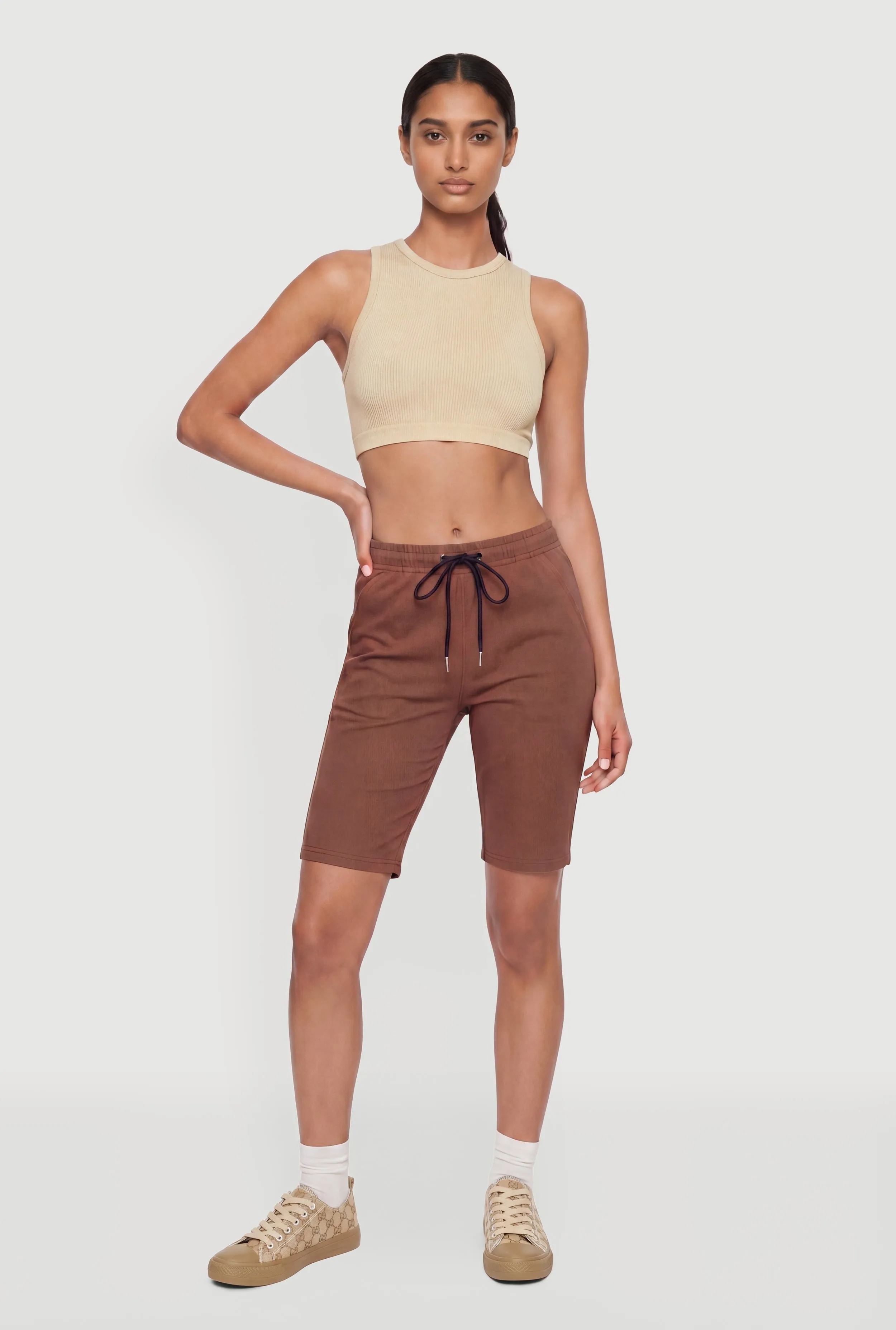 Solid Twill Drawstring Waist Shorts sold by Rainbow product image thumbnail 3