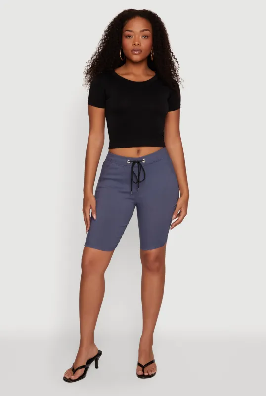 Solid Twill Drawstring Waist Shorts made by Rainbow