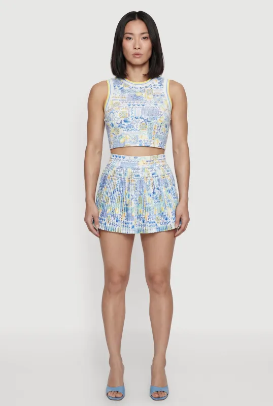 Patterned High Waisted Pleated Tennis Skort made by Rainbow