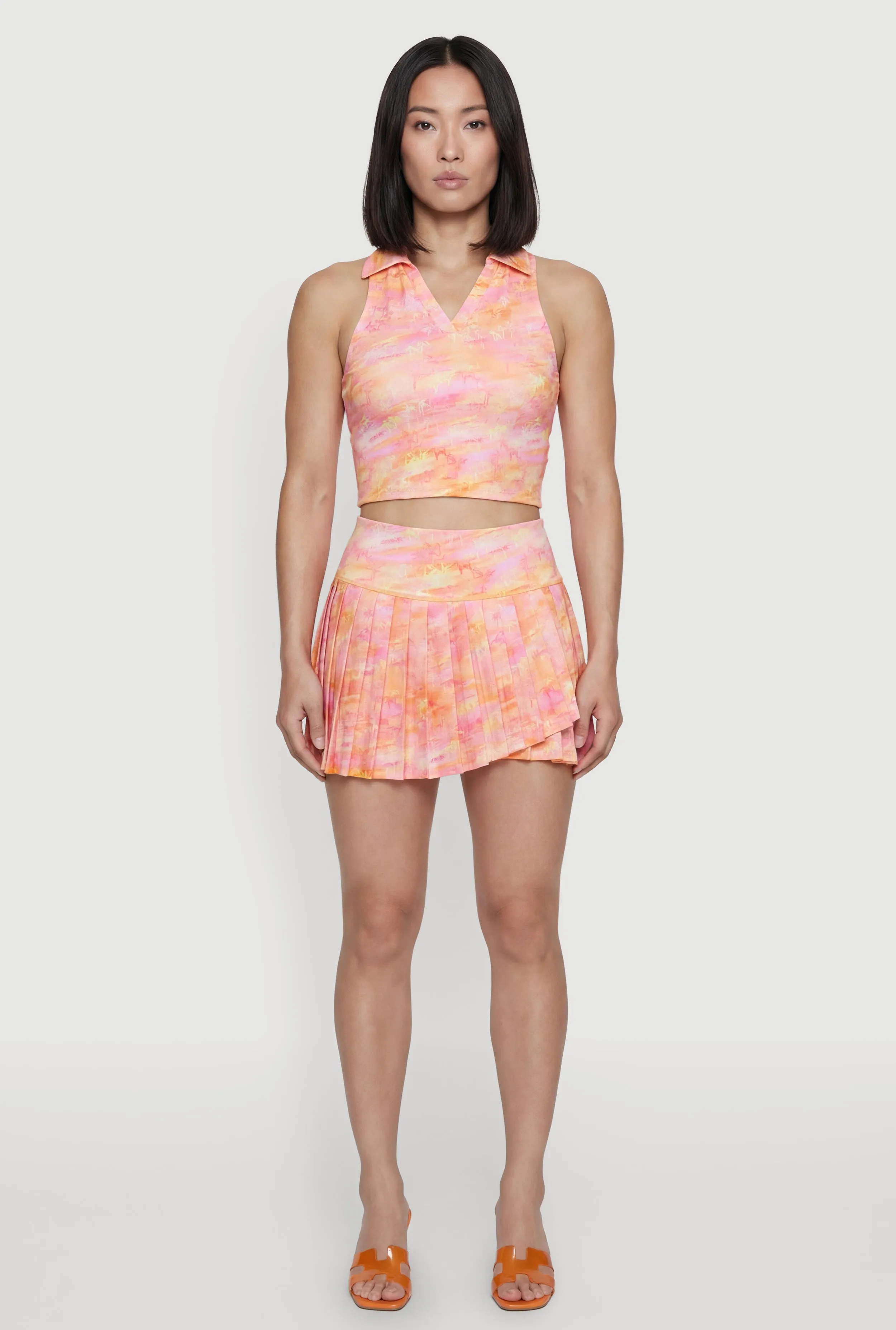 Patterned High Waisted Pleated Mini Skort sold by Rainbow
