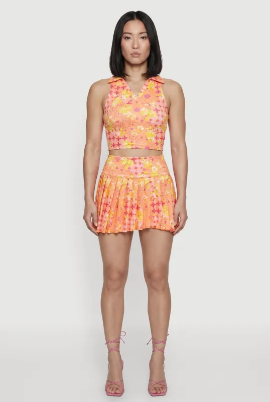 Patterned High Waisted Pleated Mini Skort made by Rainbow