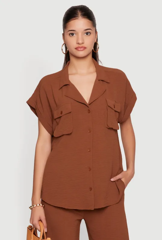 Crepe Knit Dolman Sleeve Button Front Shirt made by Rainbow