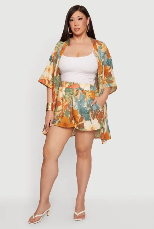 Plus Size Floral Print High Waisted Shorts made by Rainbow