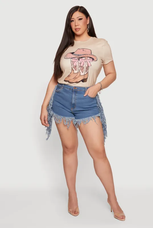 Plus Size Fringe Hem High Waisted Denim Shorts made by Daisy