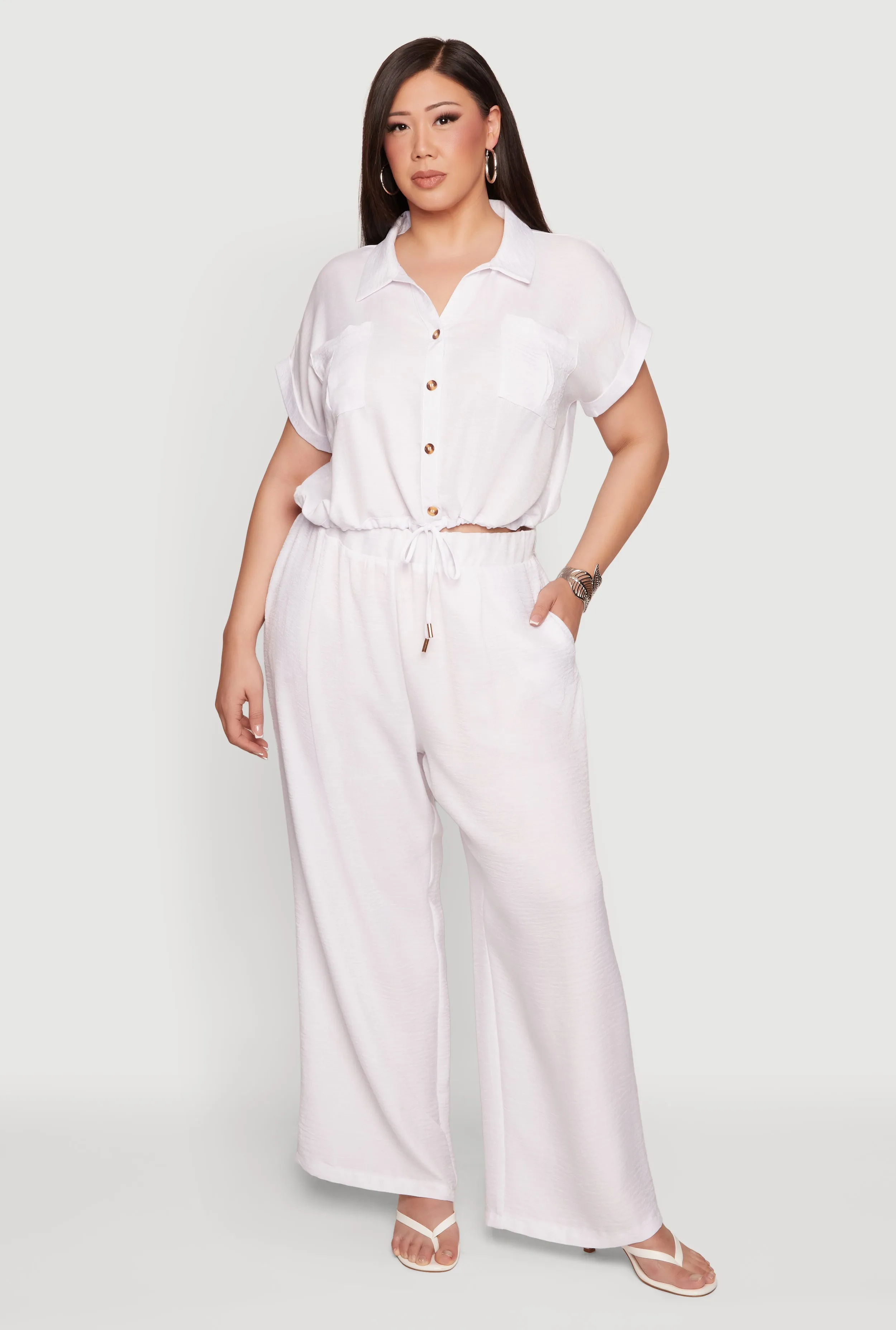 Plus Size Elastic Waist Wide Leg Casual Pants sold by Rainbow