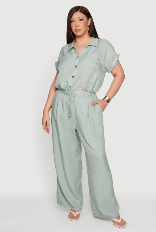 Plus Size Elastic Waist Wide Leg Casual Pants made by Rainbow