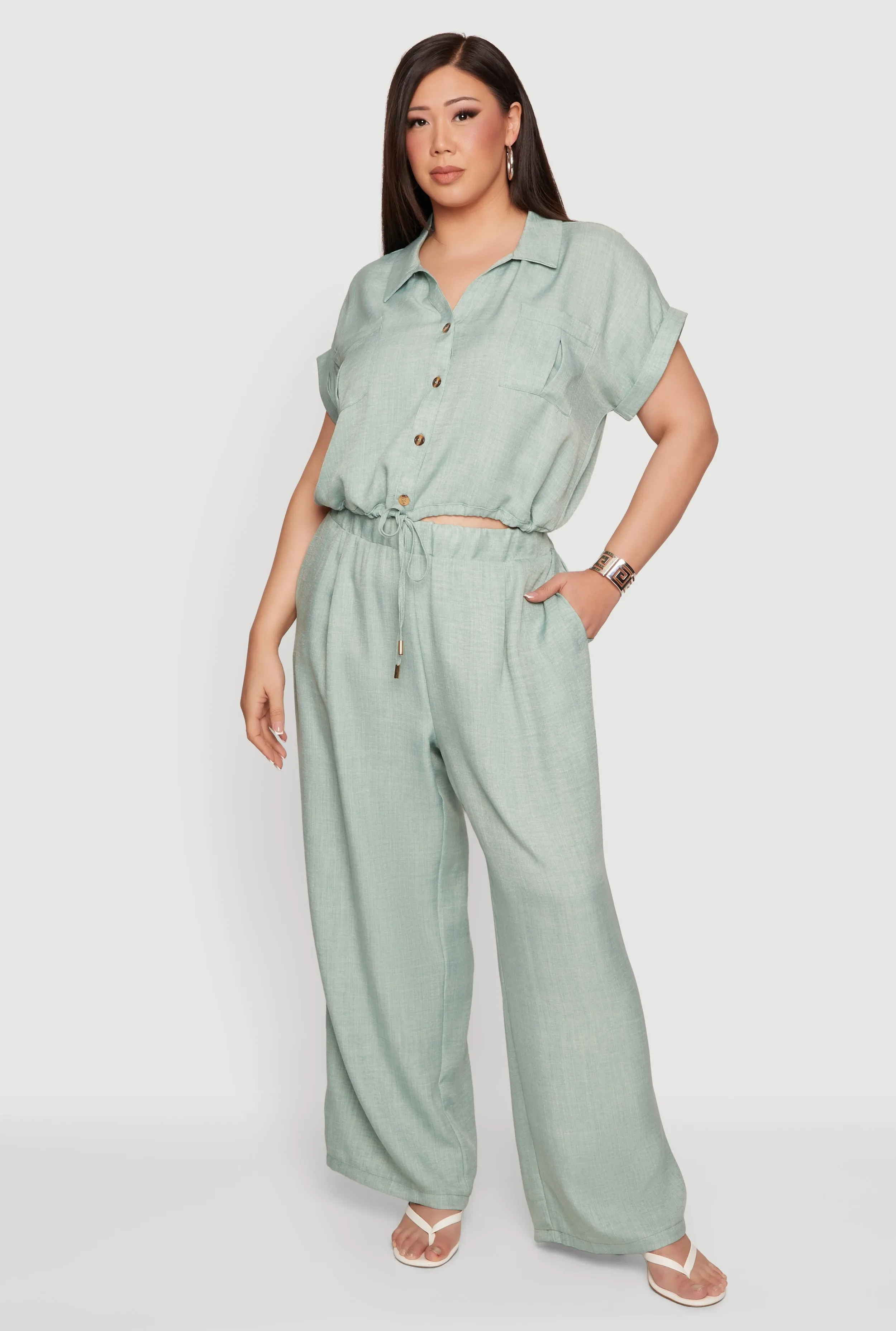 Plus Size Elastic Waist Wide Leg Casual Pants sold by Rainbow