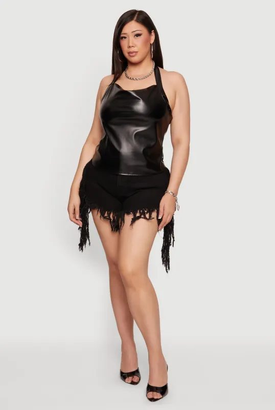 Plus Size Faux Leather Cowl Neck Halter Top made by Rainbow