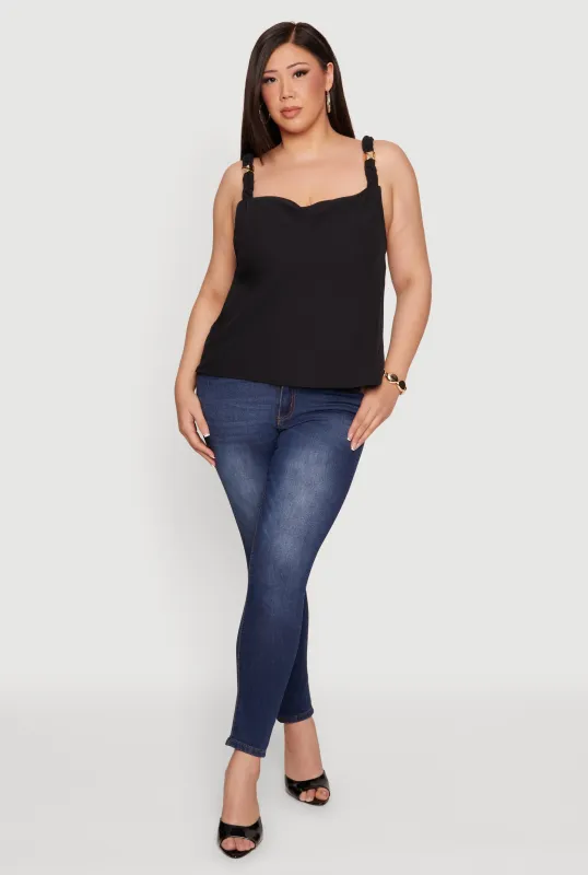 Plus Size Metallic Detail Braided Strap Cowl Neck Blouse made by Rainbow