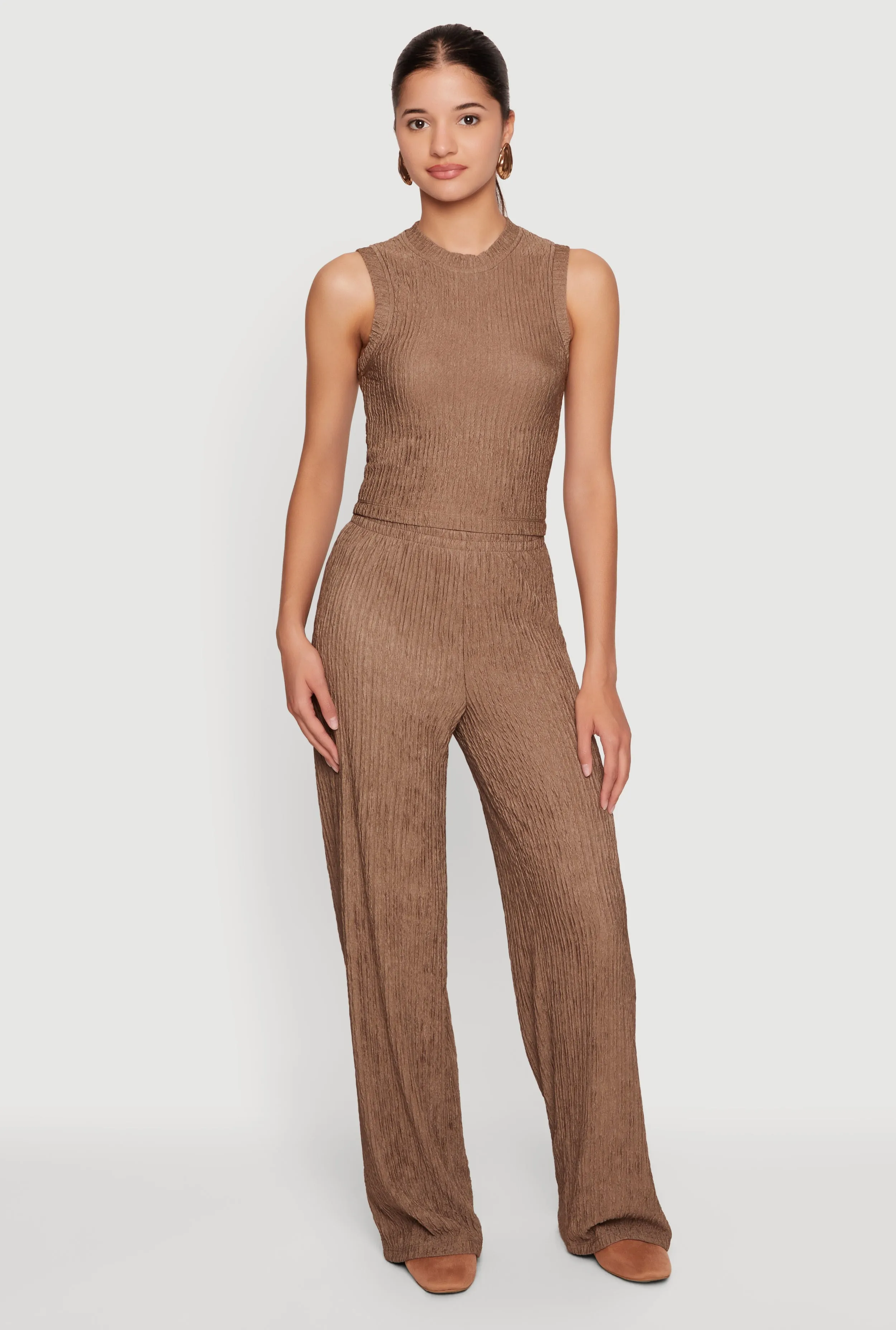 Textured Knit High Waisted Wide Leg Pull On Pants sold by Rainbow