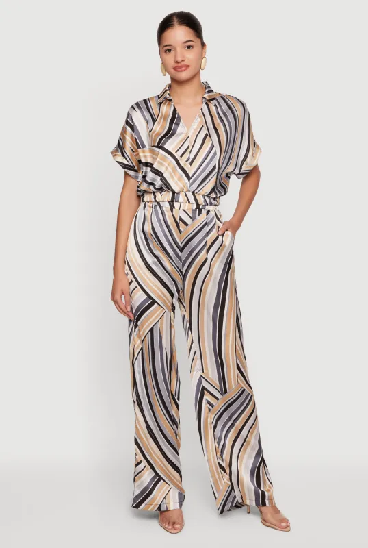 Satin Striped High Waisted Wide Leg Pants made by Rainbow