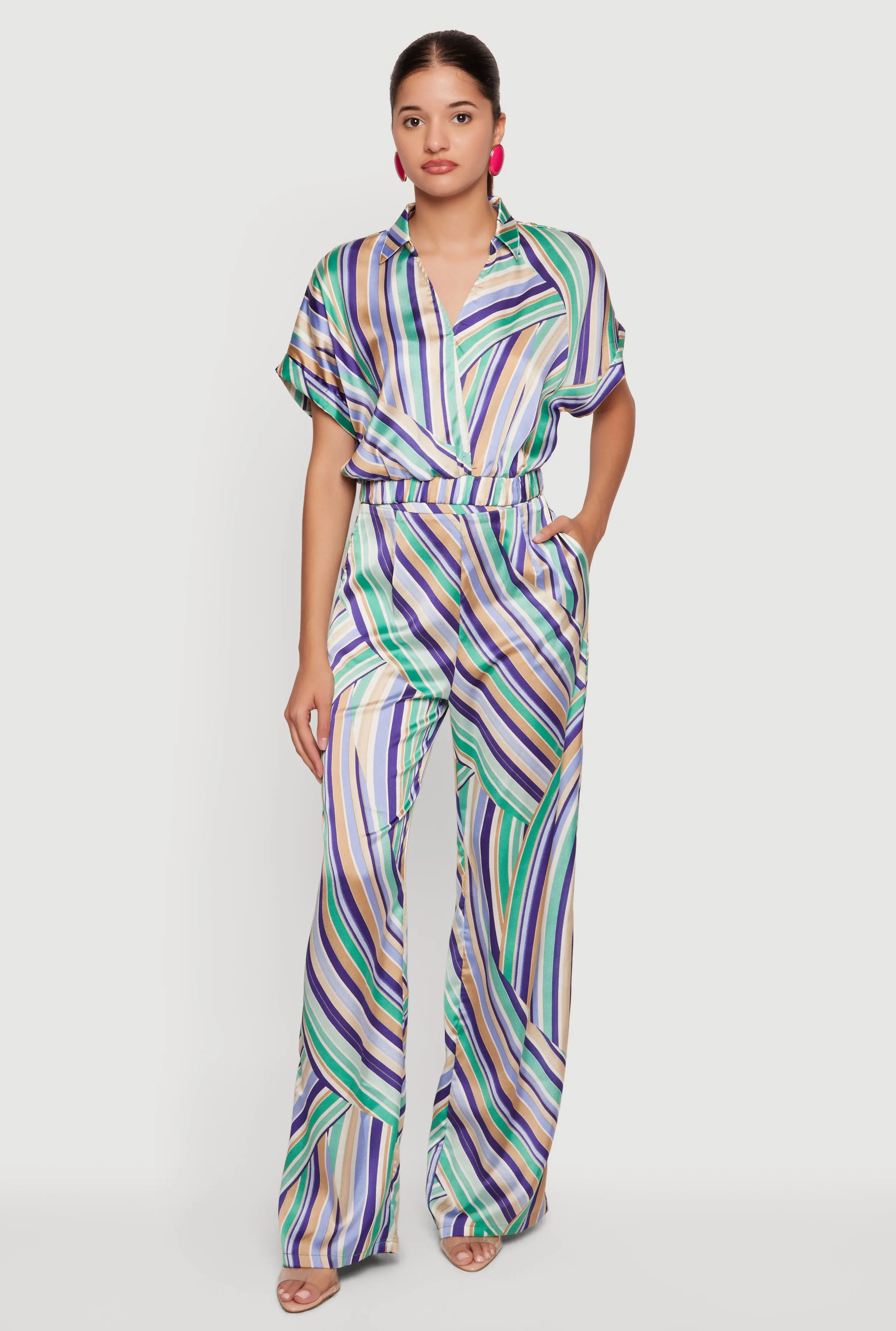 Satin Striped High Waisted Wide Leg Pants sold by Rainbow product image thumbnail 3