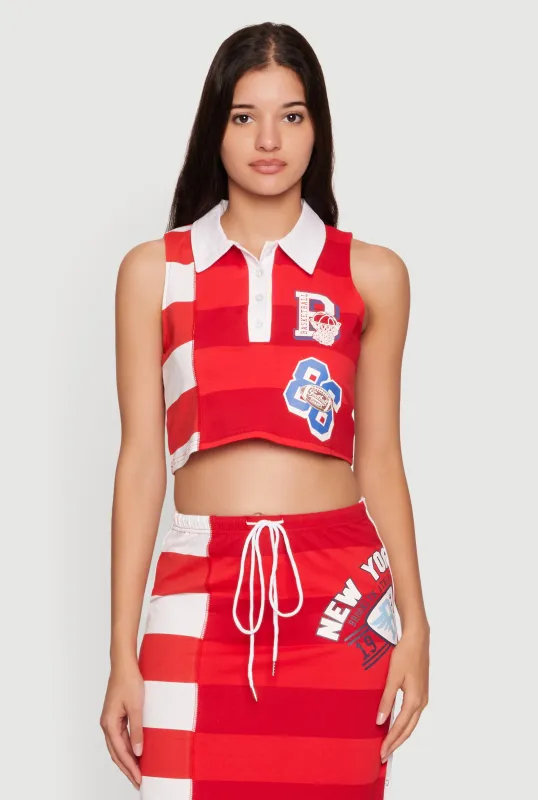 Striped Color Blocked Graphic Crop Polo Top made by Rainbow