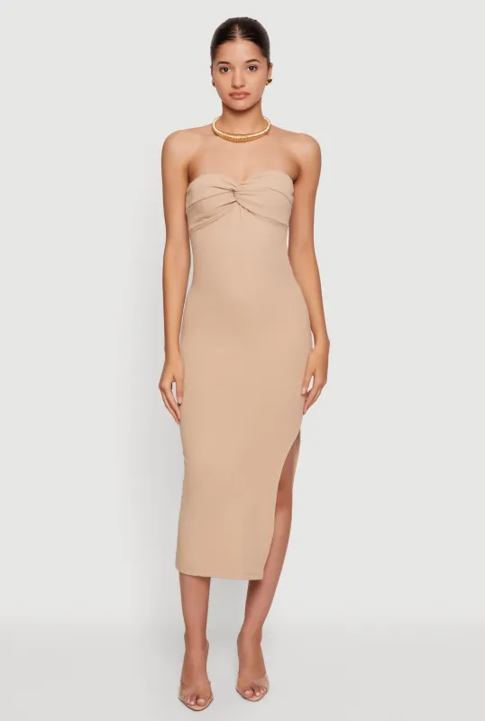 Twist Front Detail Side Slit Midi Dress made by Rainbow