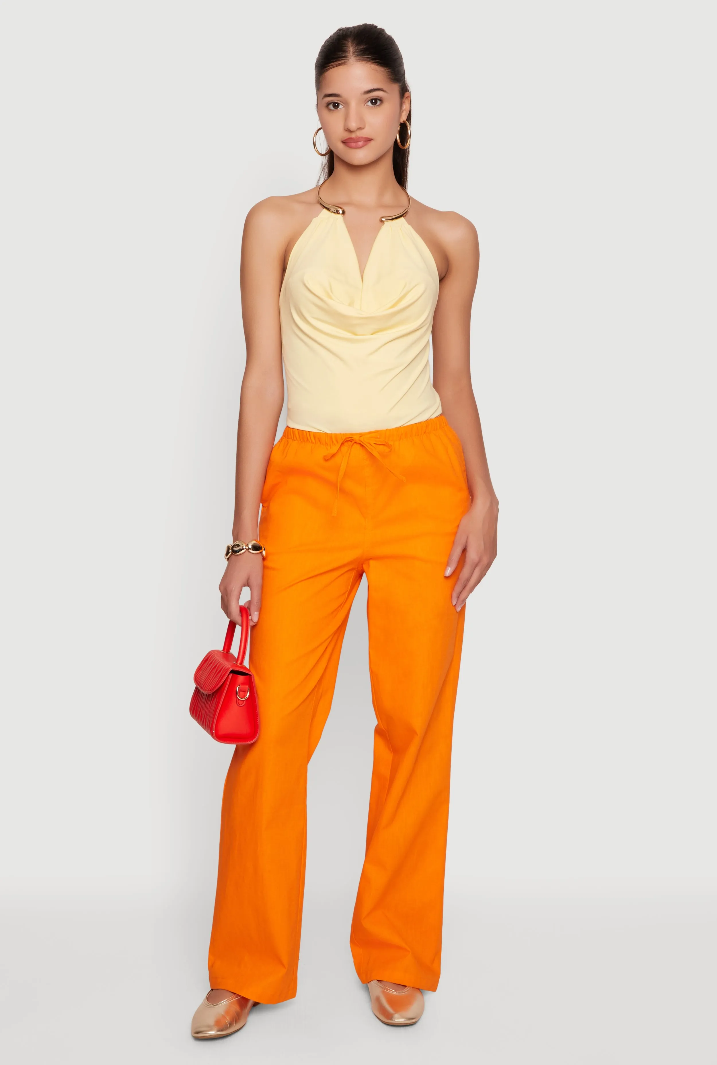 Cowl Neck Metallic Detail Halter Top sold by Rainbow