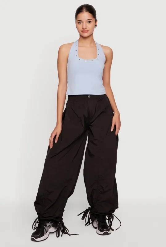 Grommet Detail Cropped Halter Top made by Rainbow