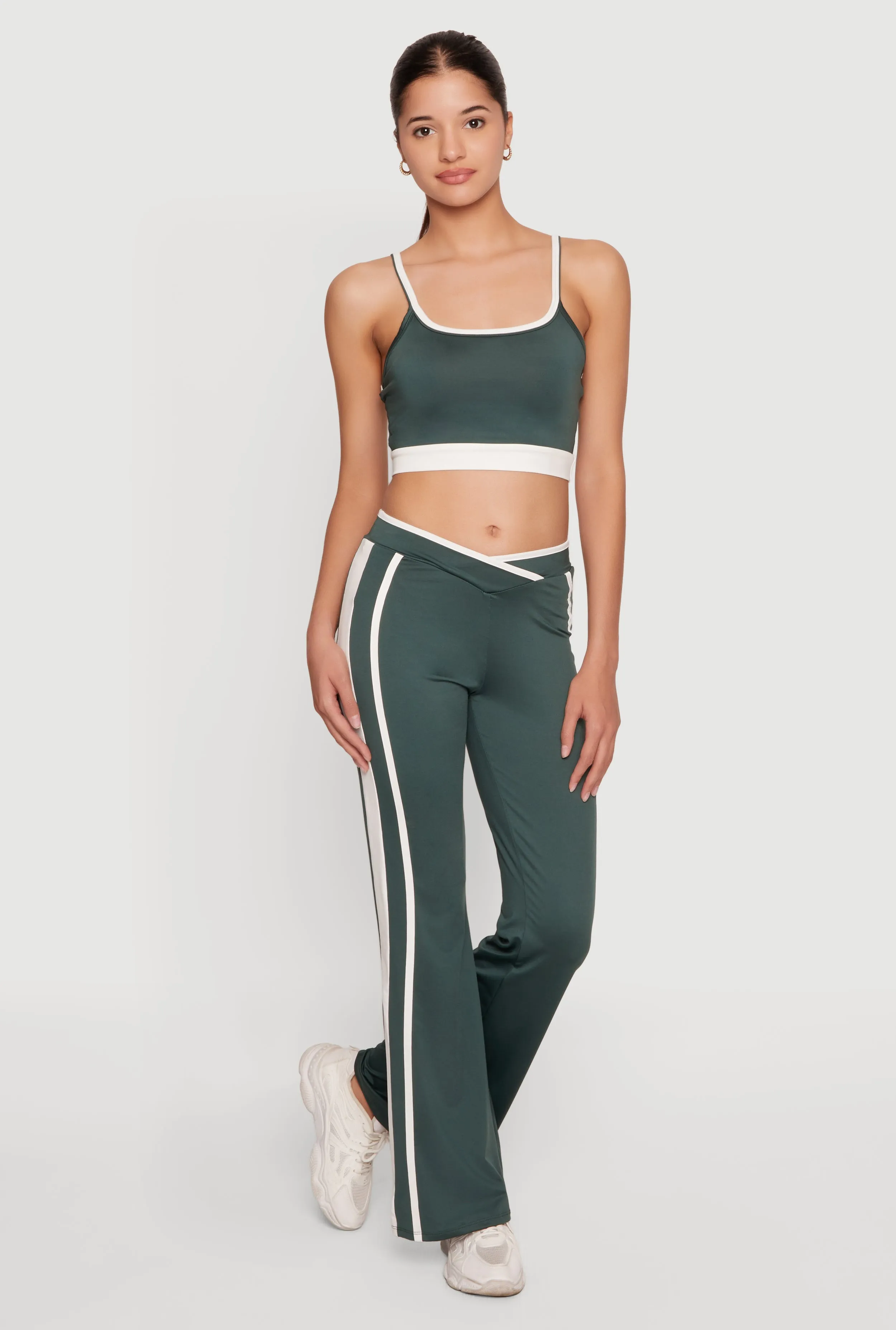Contrast Trim Crossover Flare Active Pants sold by Rainbow