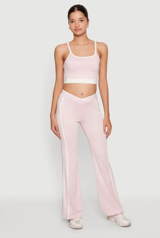 Contrast Trim Crossover Flare Active Pants made by Rainbow