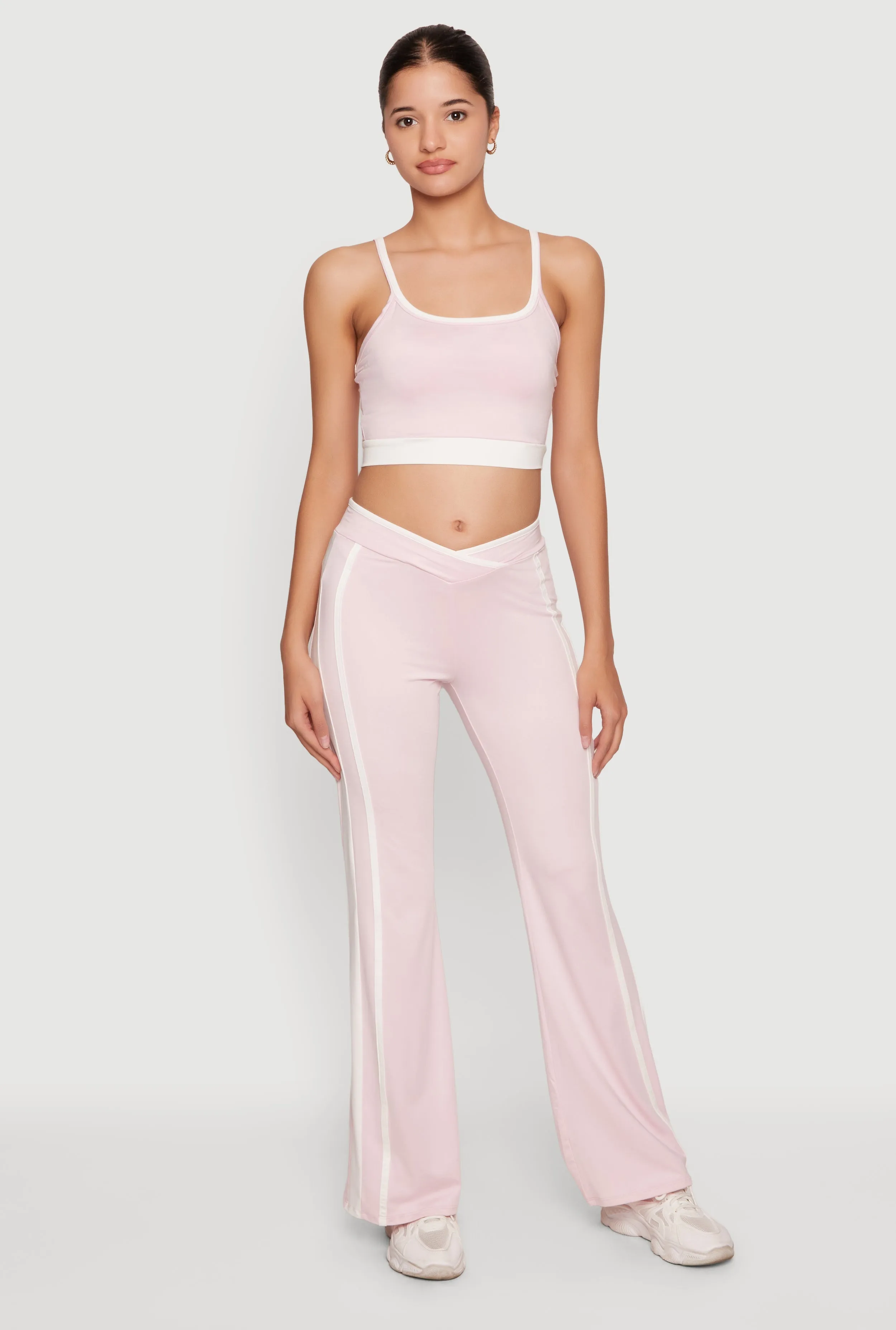 Contrast Trim Crossover Flare Active Pants sold by Rainbow