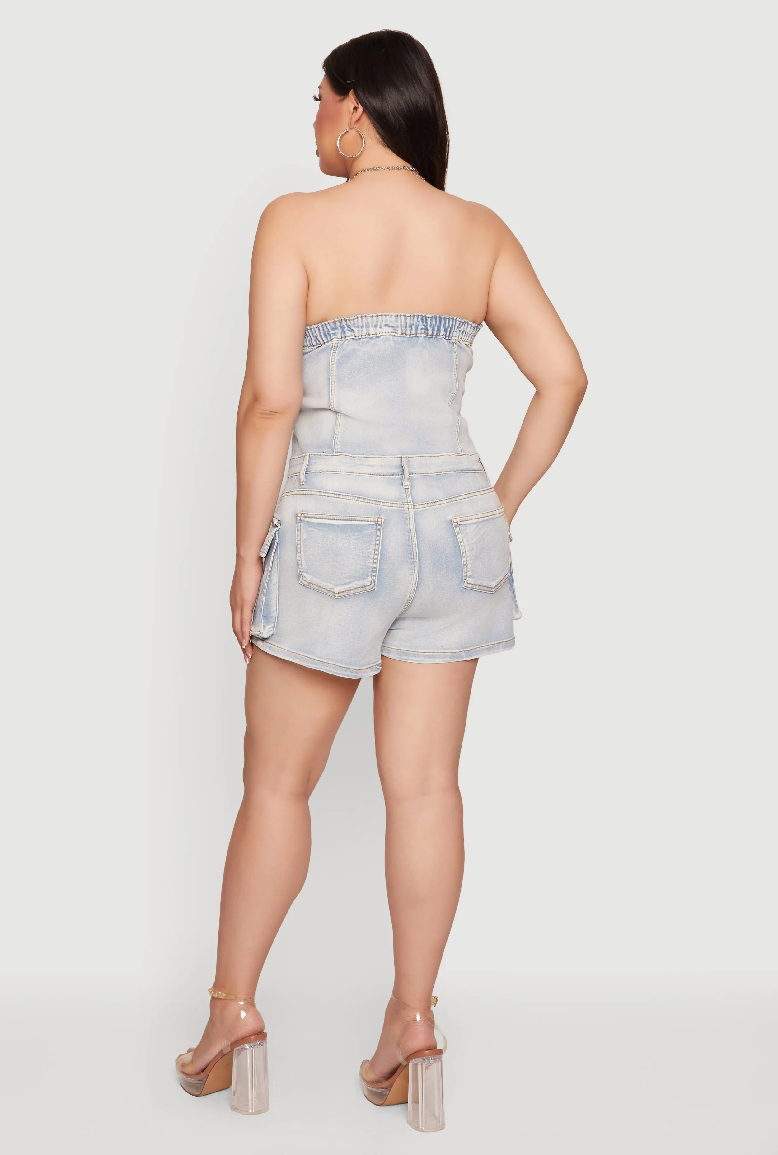 Plus Size Acid Wash Cargo Pocket Denim Romper sold by Rainbow product image thumbnail 3