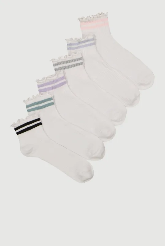 Varsity Stripe Detail Quarter Socks 6 Pairs Size 4-10 made by Rainbow