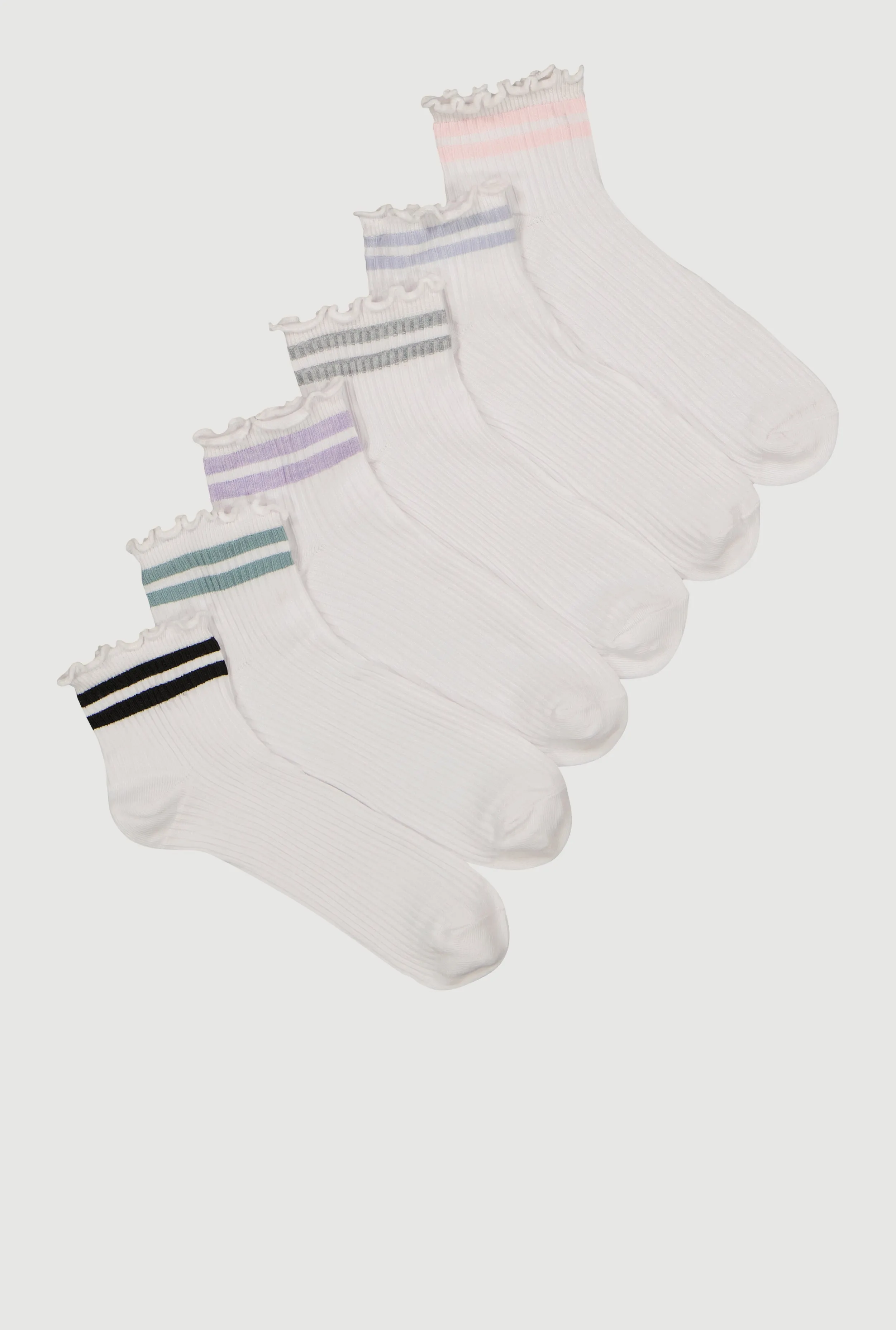 Varsity Stripe Detail Quarter Socks 6 Pairs Size 4-10 sold by Rainbow