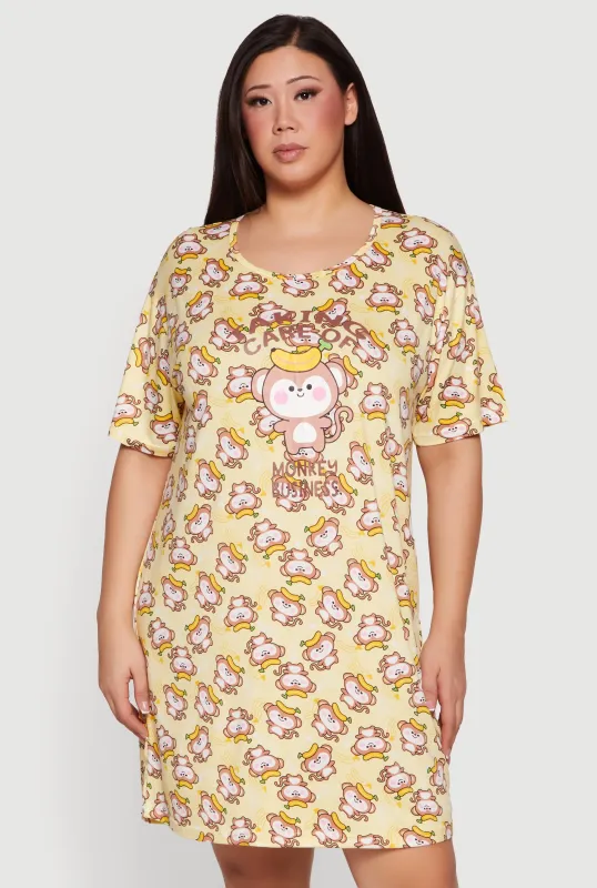 Plus Size Taking Care of Monkey Business Graphic Sleepshirt made by Rainbow