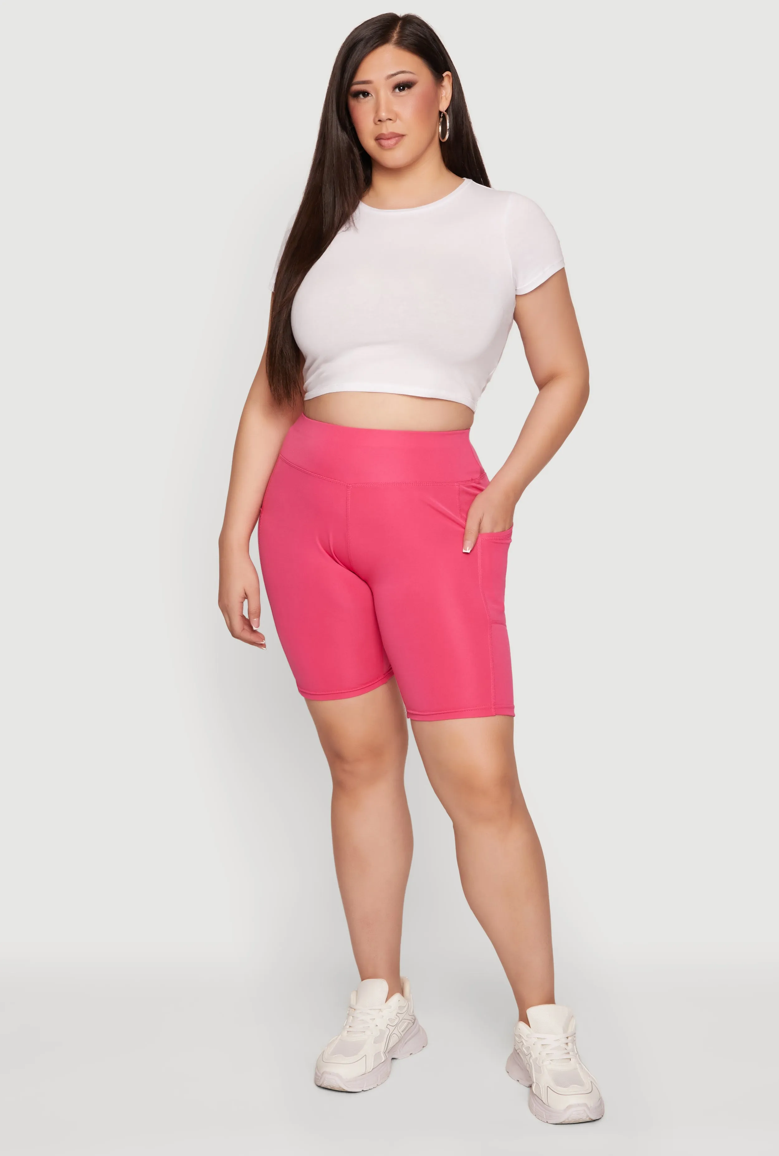 Plus Size Solid High Waisted Bike Shorts with Pockets sold by Rainbow