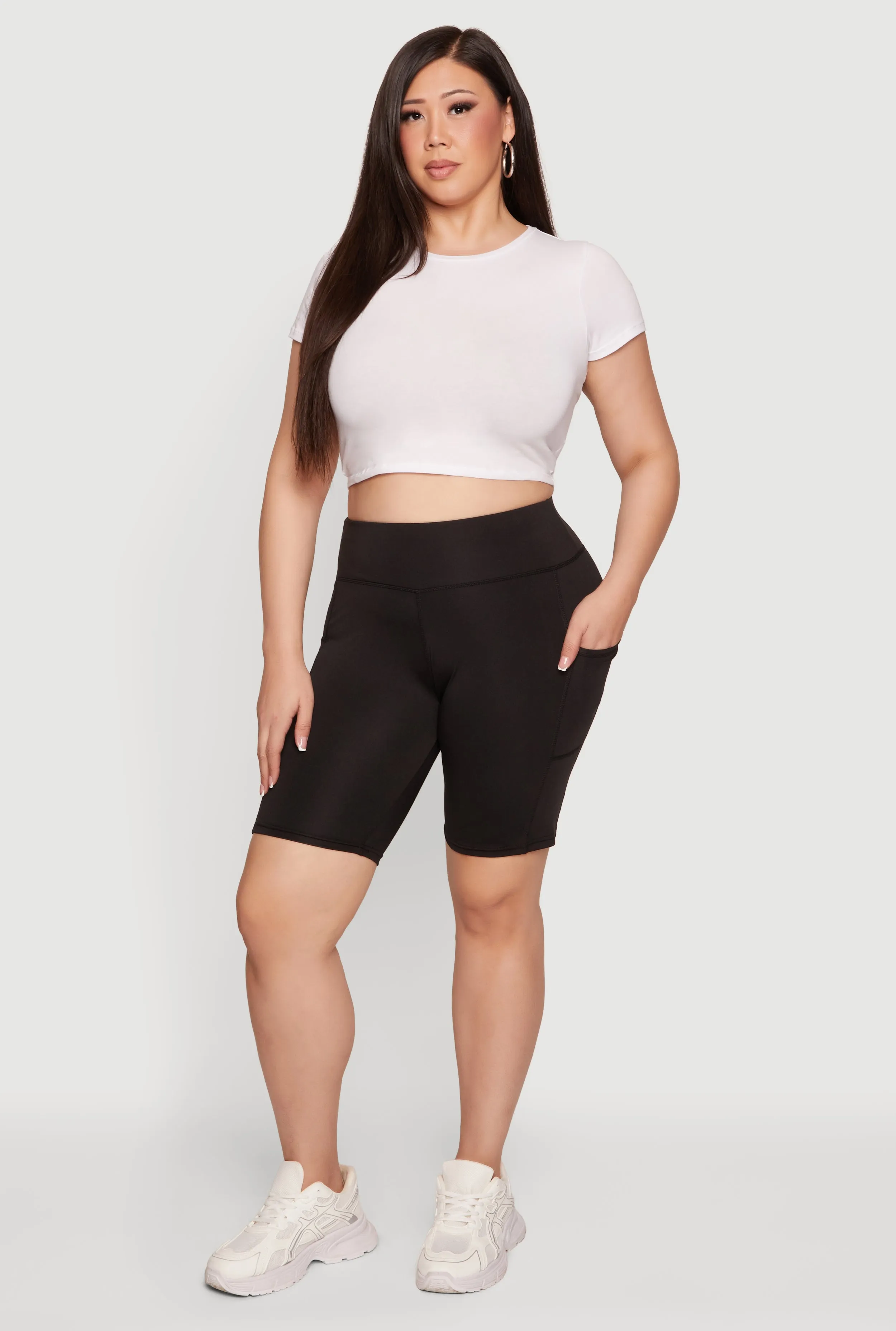 Plus Size Solid High Waisted Bike Shorts with Pockets sold by Rainbow