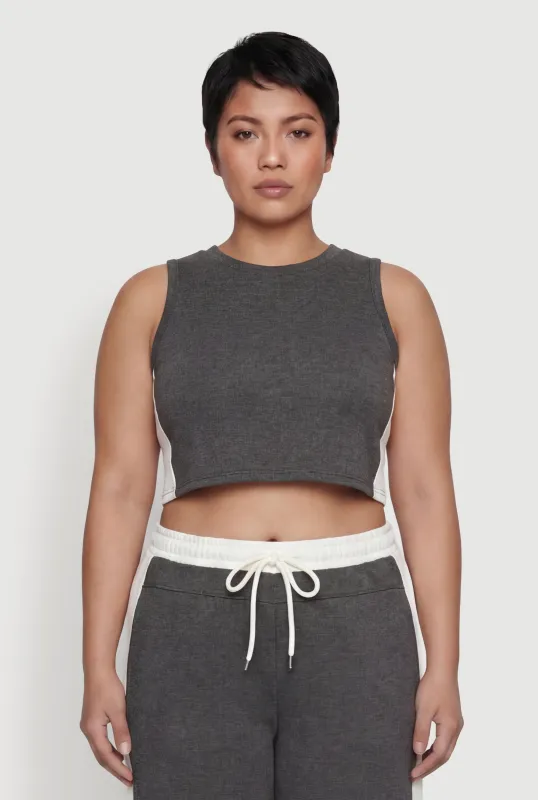 Plus Size Contrast Trim Crop Top made by Rainbow