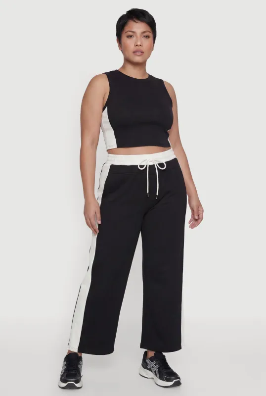 Plus Size Contrast Trim Drawstring Waist Pants made by Rainbow