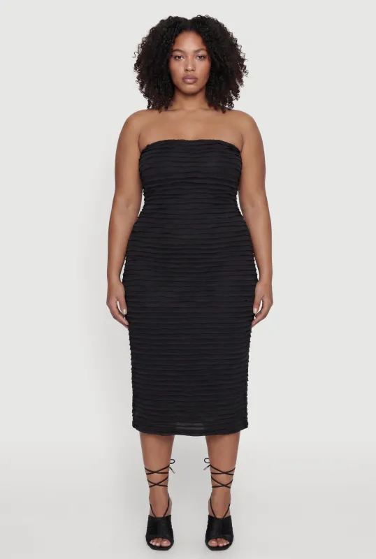Plus Size Lettuce Edge Ruffle Trim Tube Dress made by Rainbow