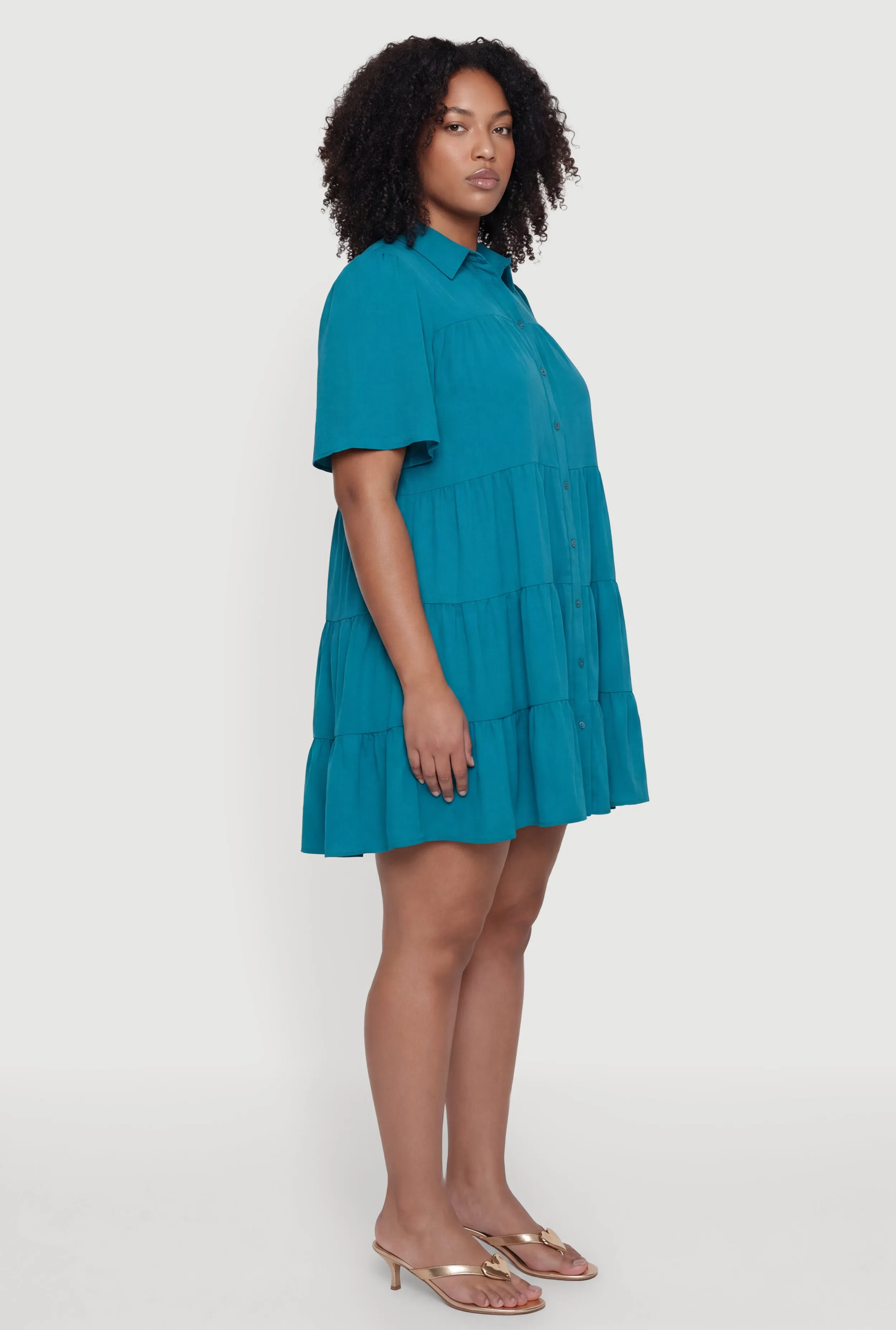 Plus Size Crepe Knit Button Front Tiered Dress sold by Rainbow product image thumbnail 2