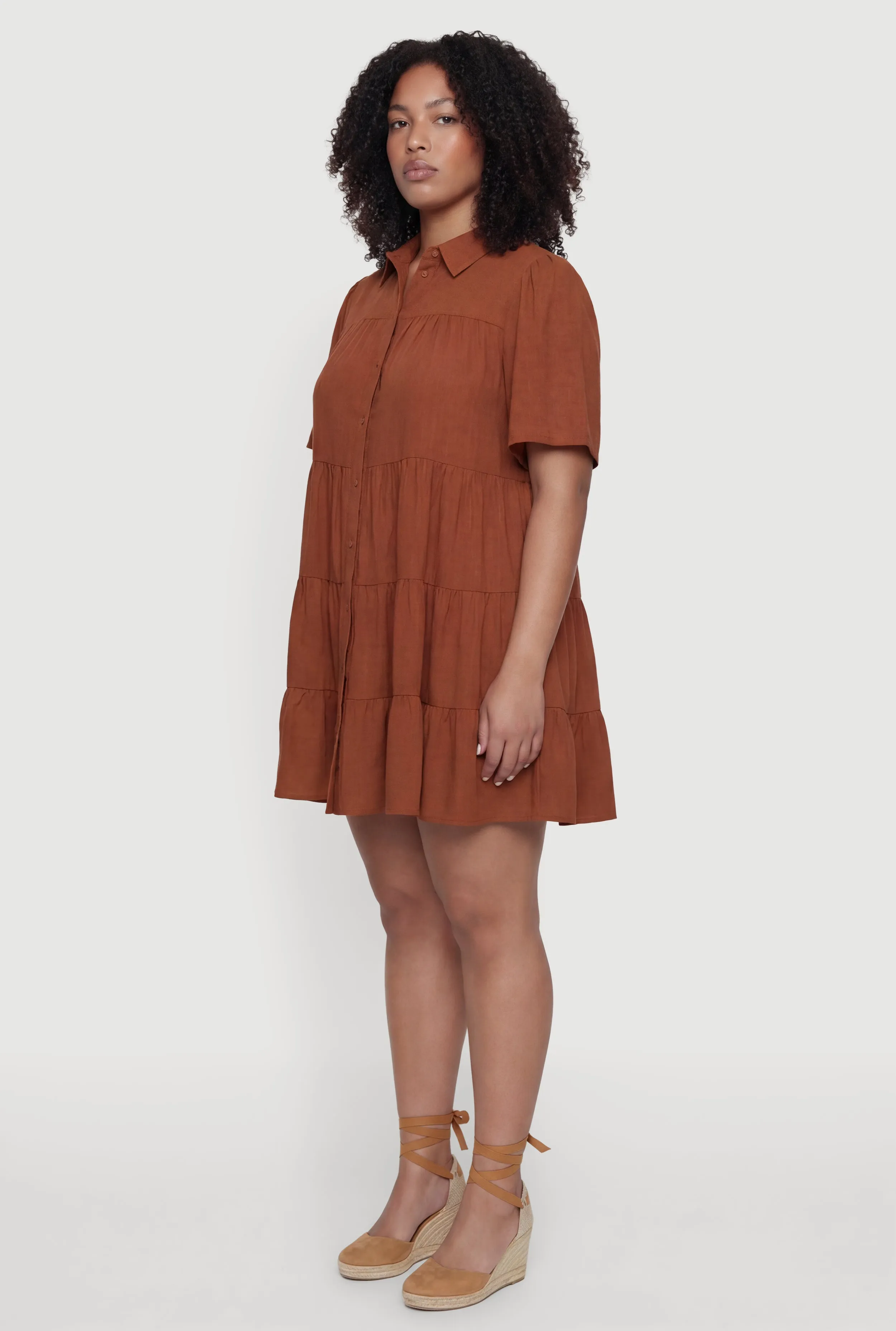 Plus Size Crepe Knit Button Front Tiered Dress sold by Rainbow product image thumbnail 2