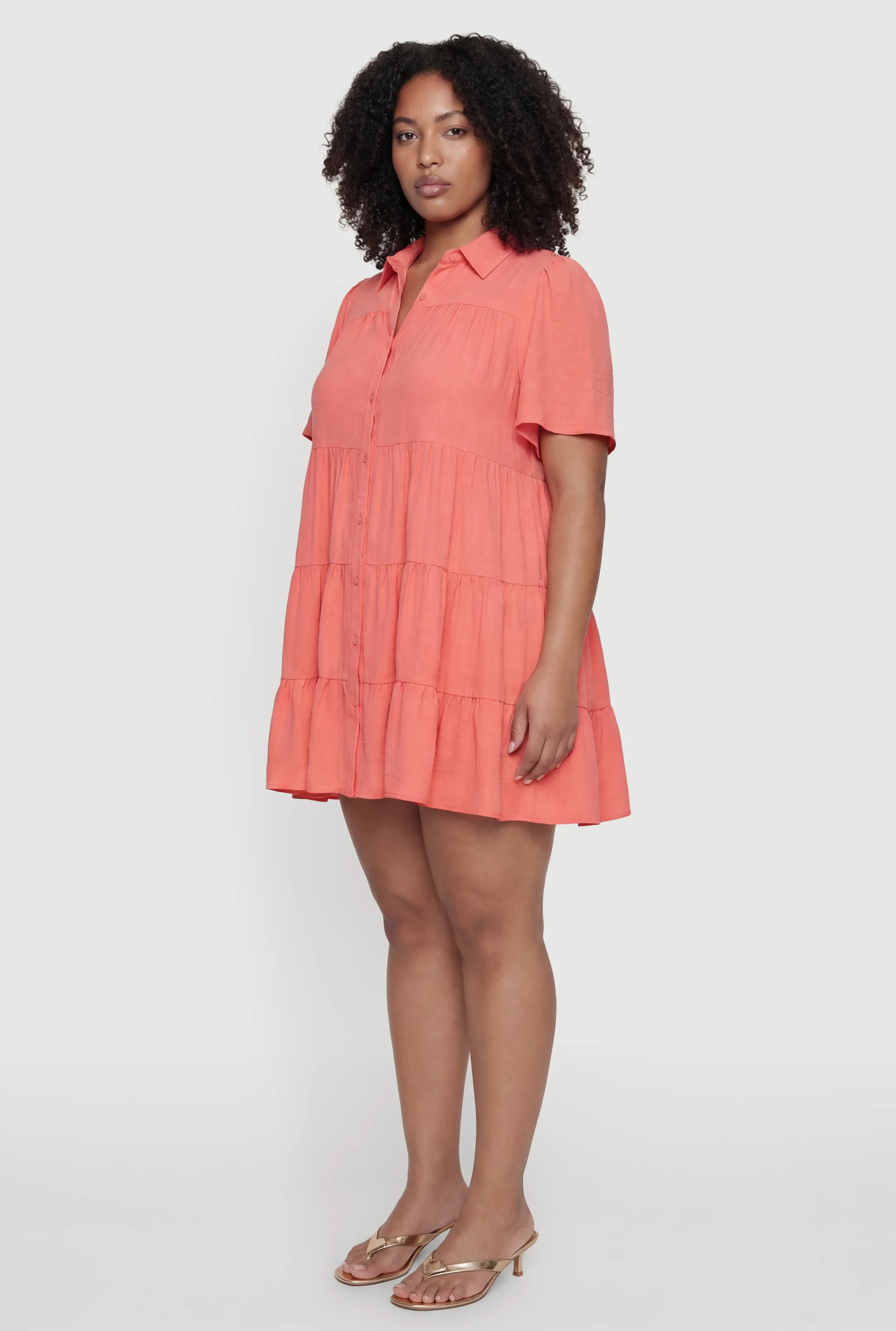Plus Size Crepe Knit Button Front Tiered Dress sold by Rainbow product image thumbnail 2