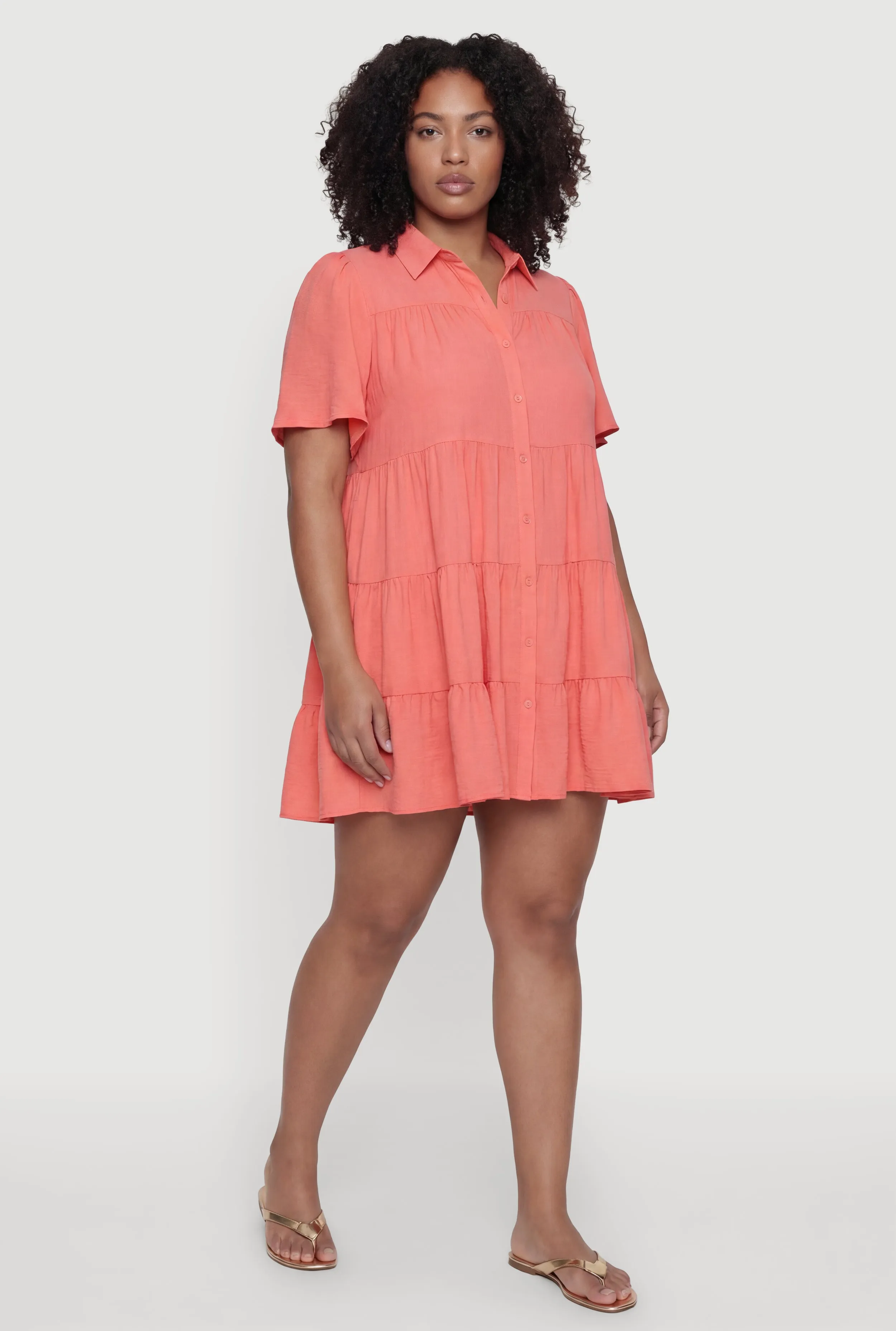 Plus Size Crepe Knit Button Front Tiered Dress sold by Rainbow