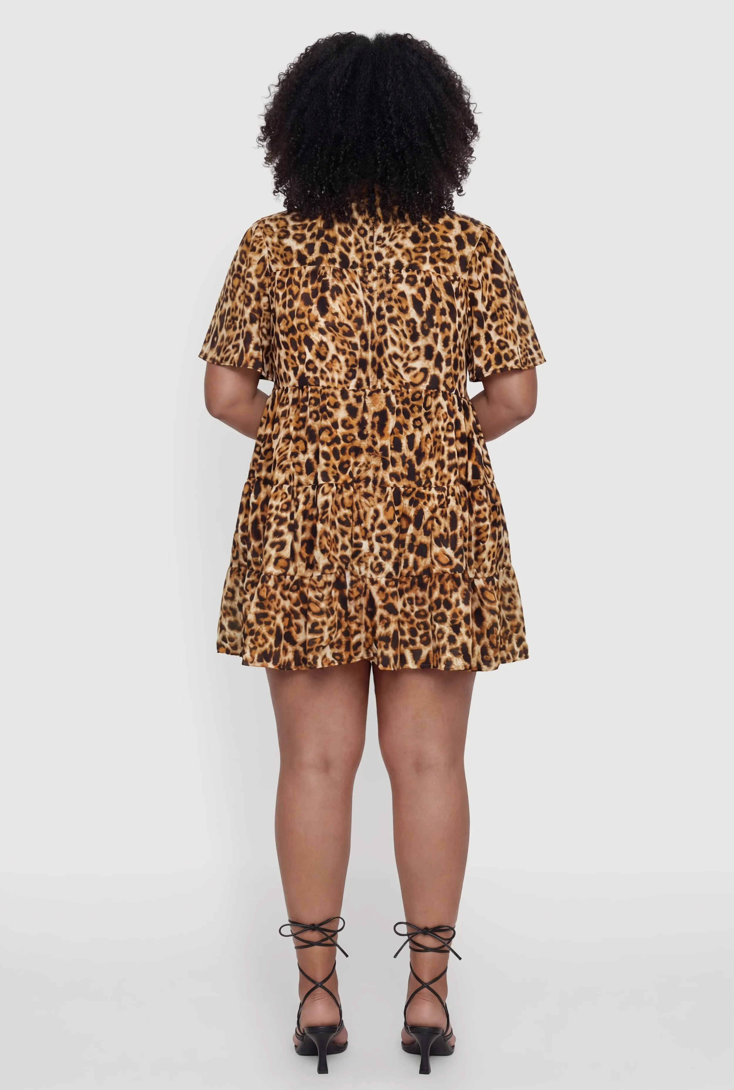 Leopard Print Short Sleeve Tiered Shirt Dress sold by Rainbow product image thumbnail 3